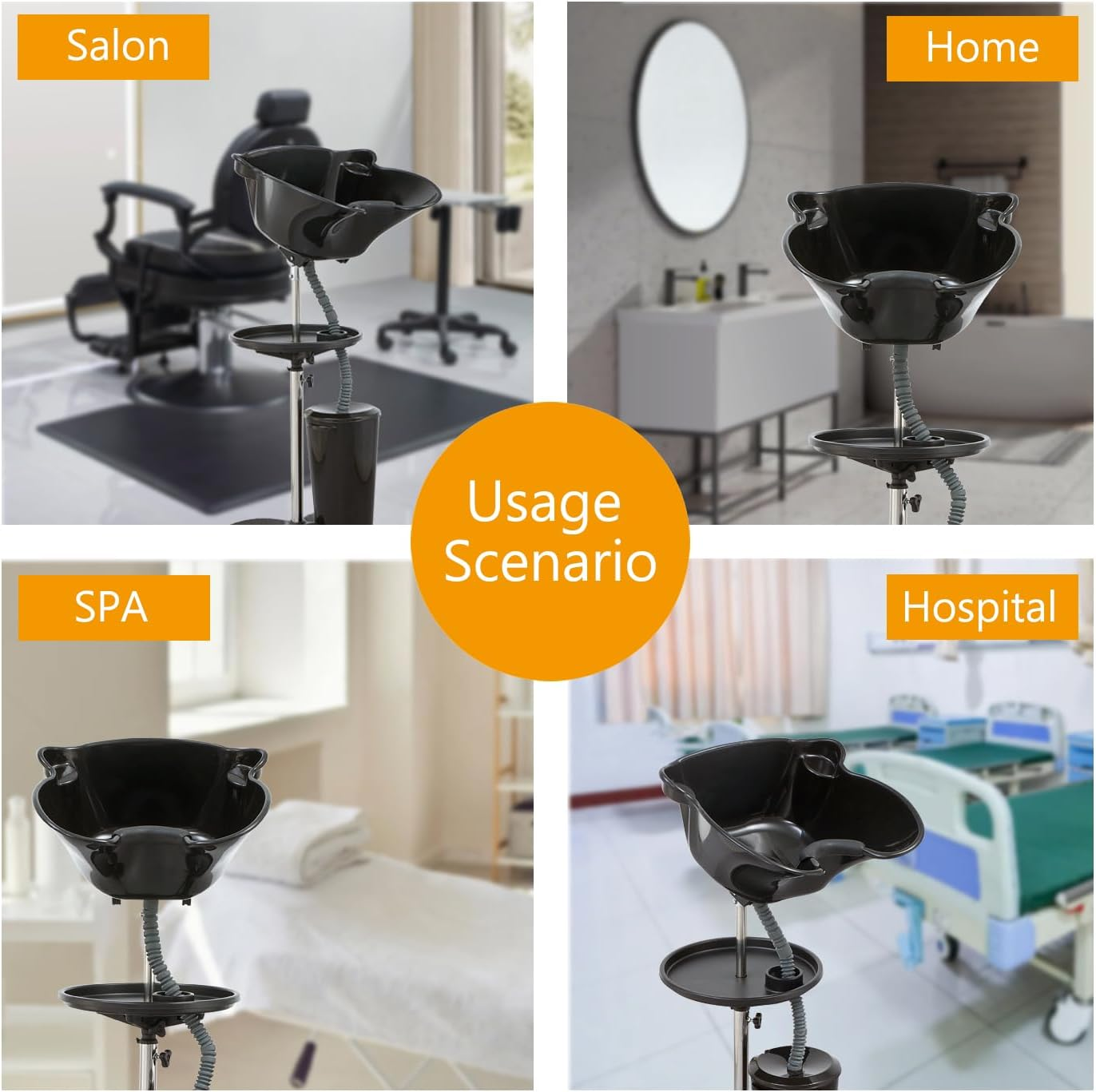 Portable Shampoo Bowl (Pack of 1) | Adjustable Basin Height,One-Bucket Design with Drain Hoses | Home & Barber Use | Black image number 3