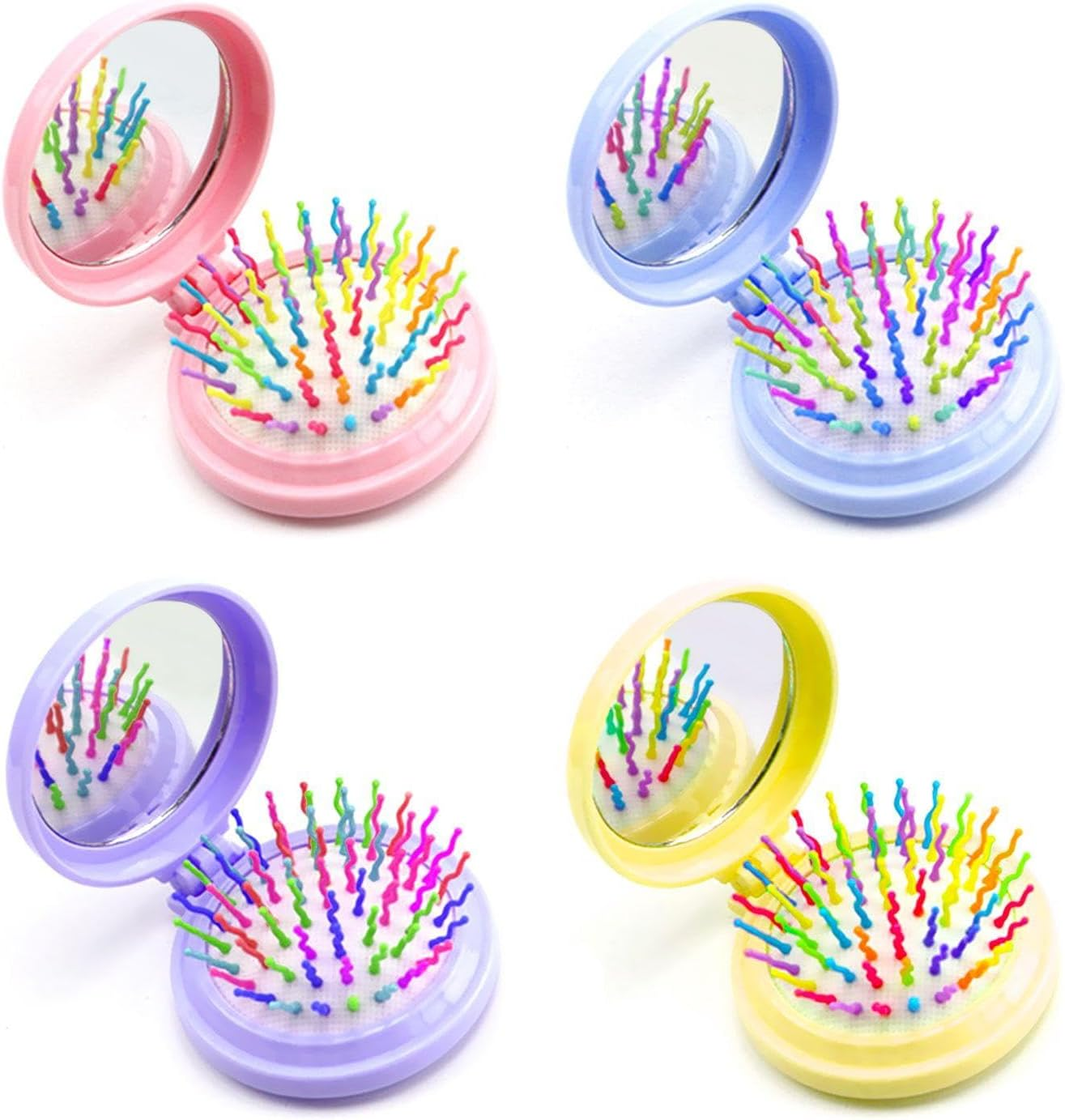 4-Piece Foldable Pocket Brush, Hair Brush with Mirror, Travel Brush, Mini Hair Brush, Folding Mirror, Foldable Brush image number 1