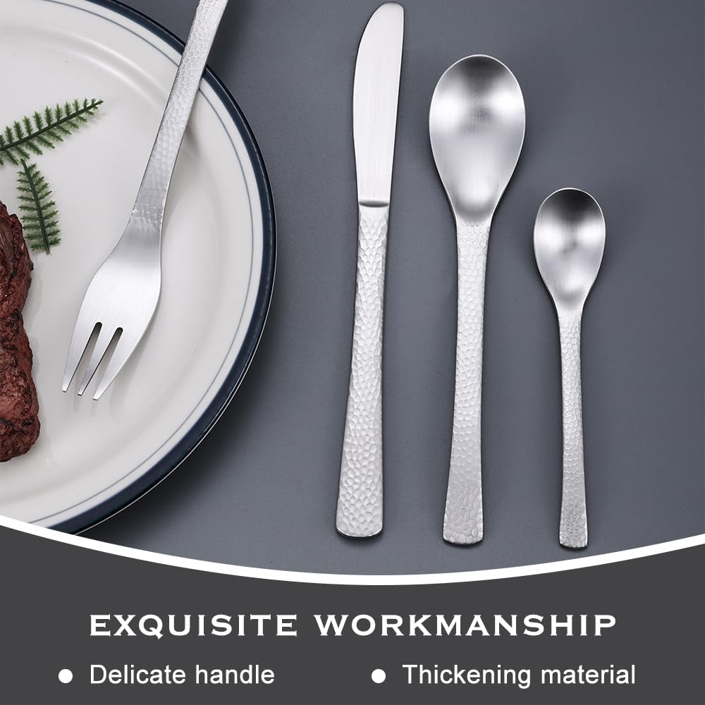 WOODVIR Matte Finish & Hammered Handles &ndash; Artisan-Crafted Silver Cutlery Set &ndash; Elevate Your Table with Modern Elegance image number 2