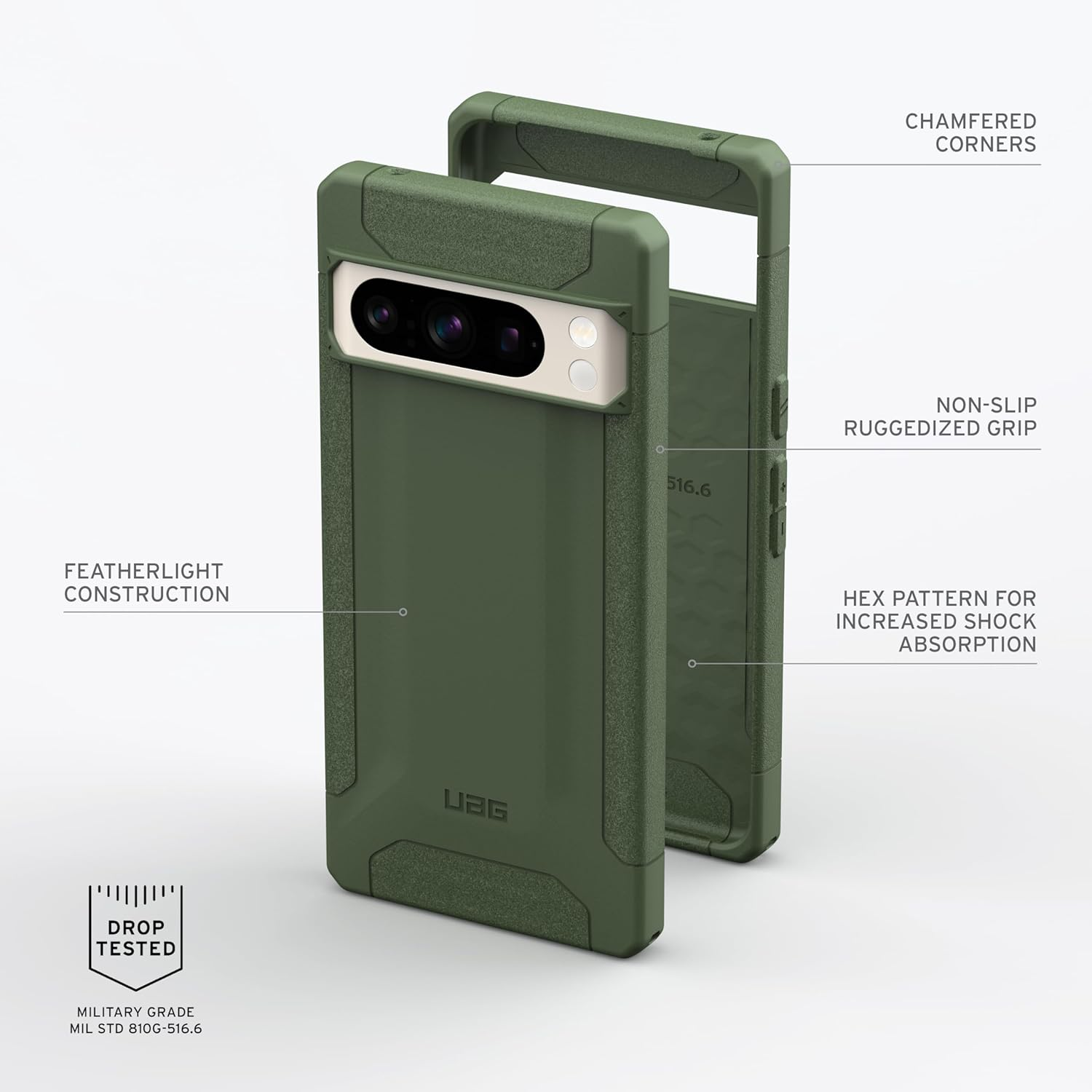 URBAN ARMOR GEAR UAG Made for Google Pixel 8 Pro Case Scout Green Olive Drab, Slim Rugged Premium Impact Resistant Military Drop Tested Protective Cover - Olive Drab image number 5