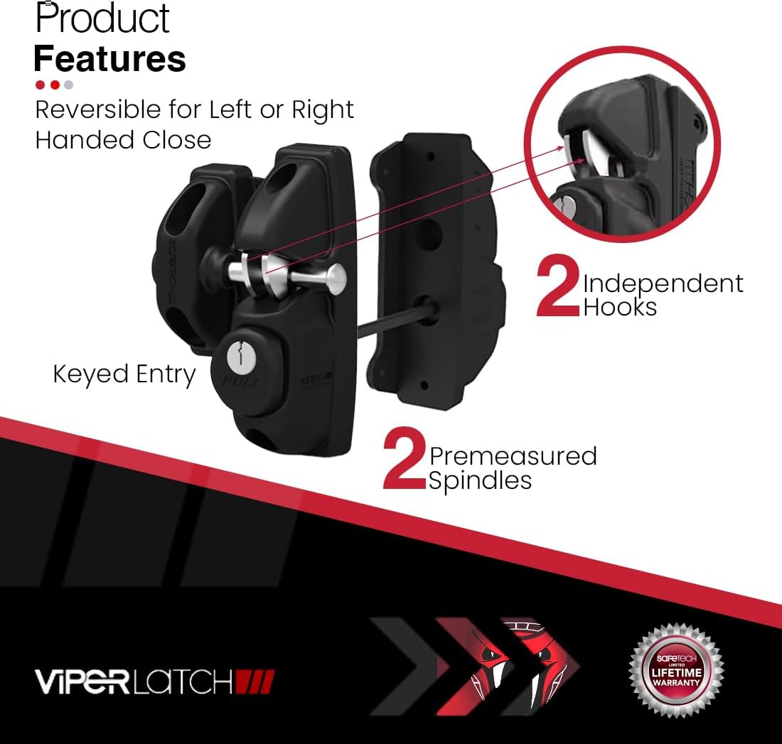 Safetech Hardware Romak Slv-Viper-X2 Double Sided Gravity Latch for Gate Black Polymer, Black image number 4