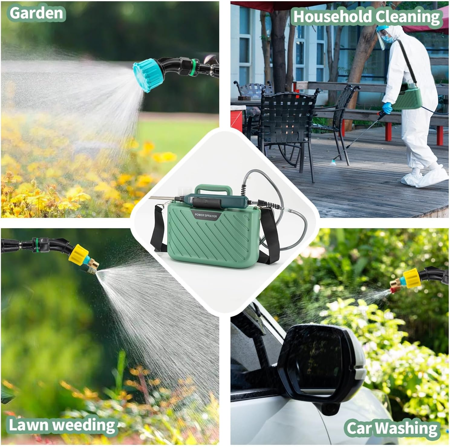 1.35 Gallon/5L Electric Plant Mister, Rechargeable Powered Battery Charge Display,Garden Continuous Mist Spray Bottle with 3 Nozzles,Telescopic Rod and Adjustable Shoulder Strap (Green) image number 3