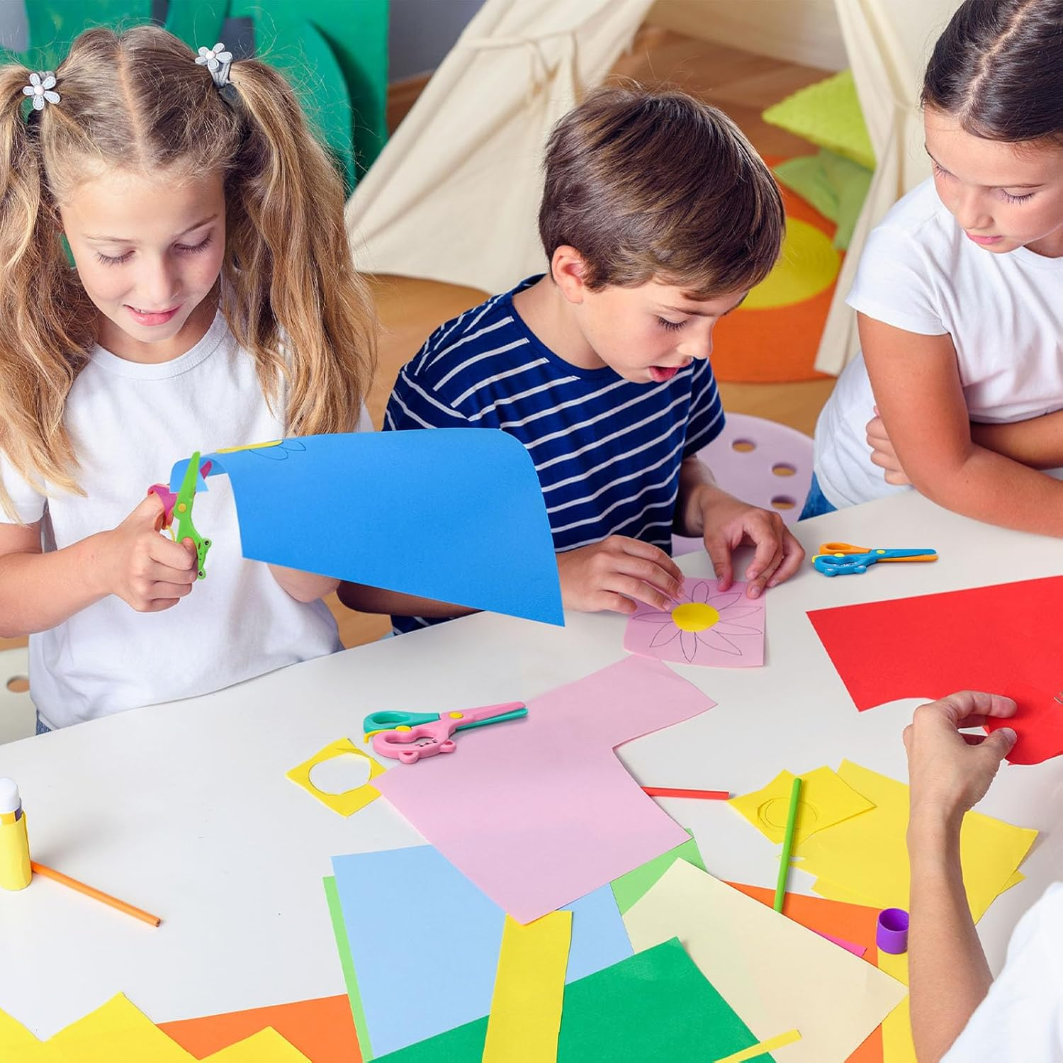 LOVESTOWN Kids Scissors 4 PCS Set - Pre-School Training Tool, Age 3+, Safe Rounded Tip Design, Must-Have for Toddler Arts and Crafts image number 4