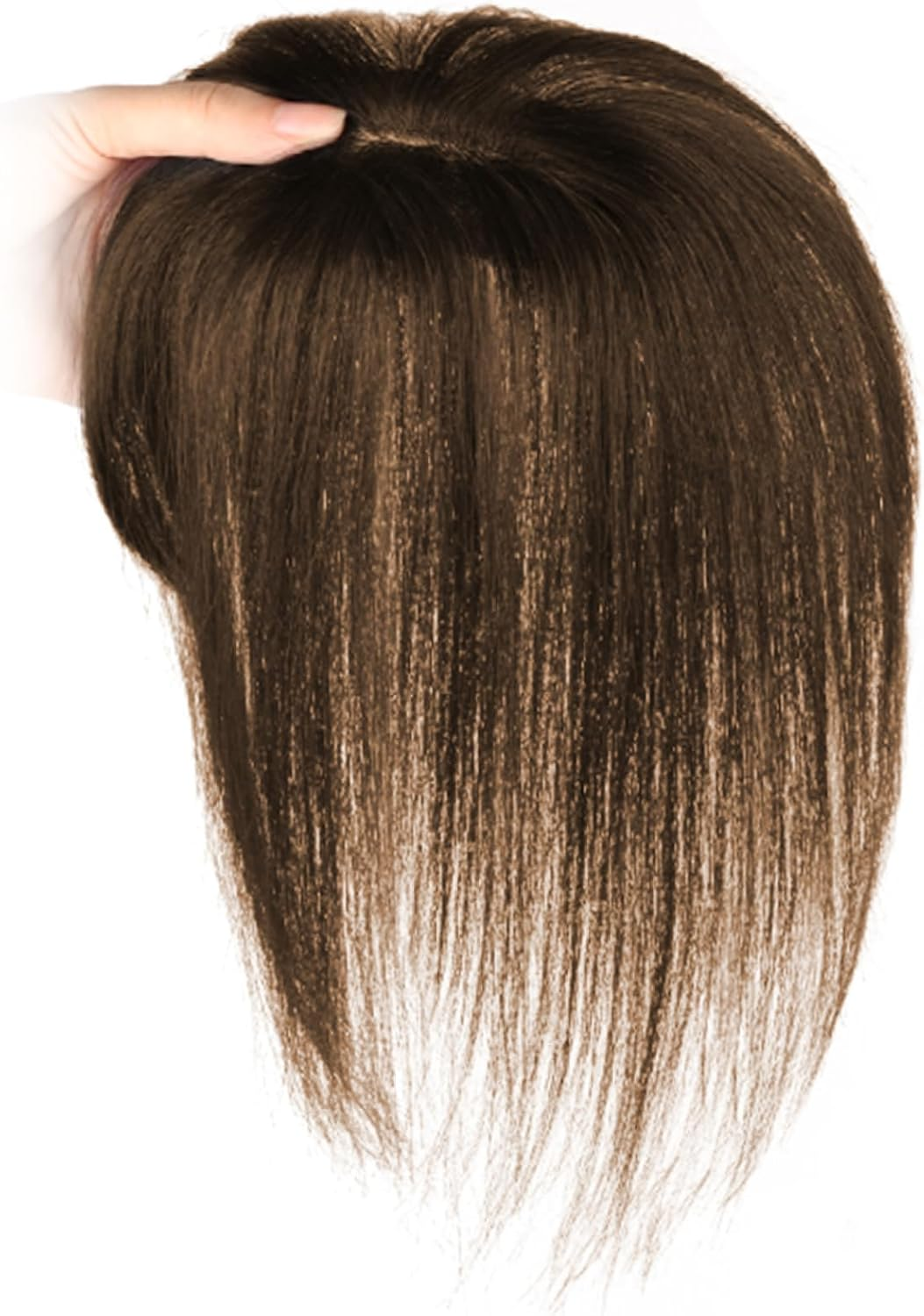 Hair Topper Clip in Hair Extensions 9.8 Inch Long Hair Toppers for Thin Hair Women Silk Base Clip in Hair Extensions Natural Looking for Daily Use Brown