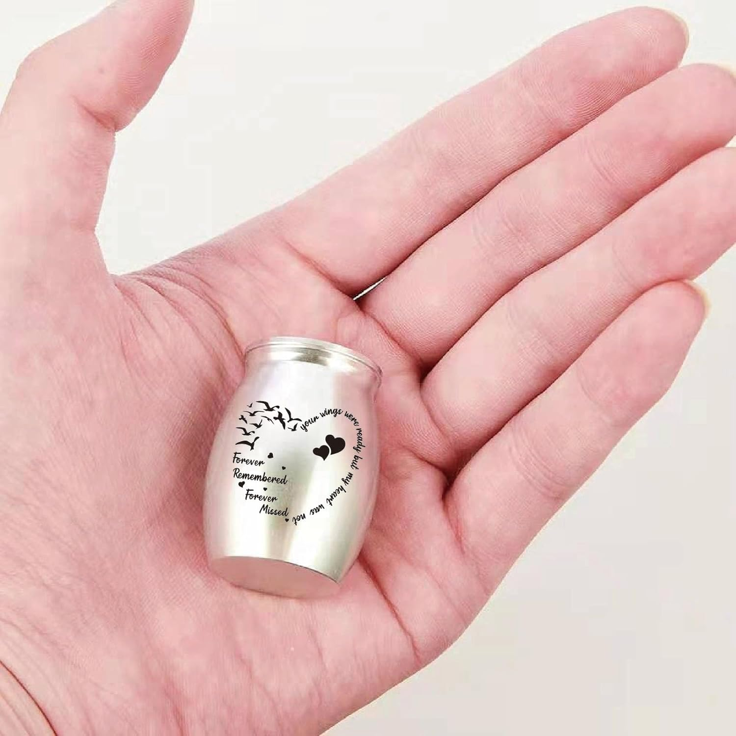 CREATCABIN Seagull Heart Mini Urns for Human Ashes Small Cremation Keepsake Urn Silver Alloy Sharing Funeral Urn Miniature Burial Jar Memorial Ashes Holder Decorative Urns 1.6X1.2Inch image number 5
