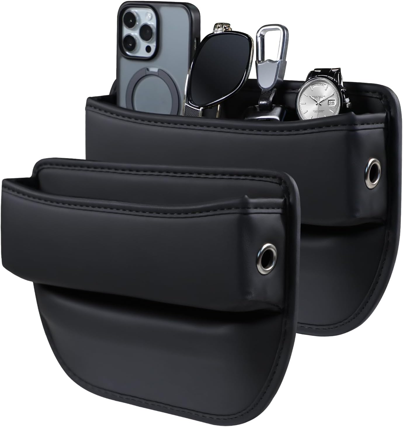 Car Seat Gap Filler, 2Pack PU Leather Auto Console Side Storage Boxes, Car Front Seat Gap Organizer, Dropping Blocker Bag Interior Accessory for Phone Sunglasses Keys Cards image number 6