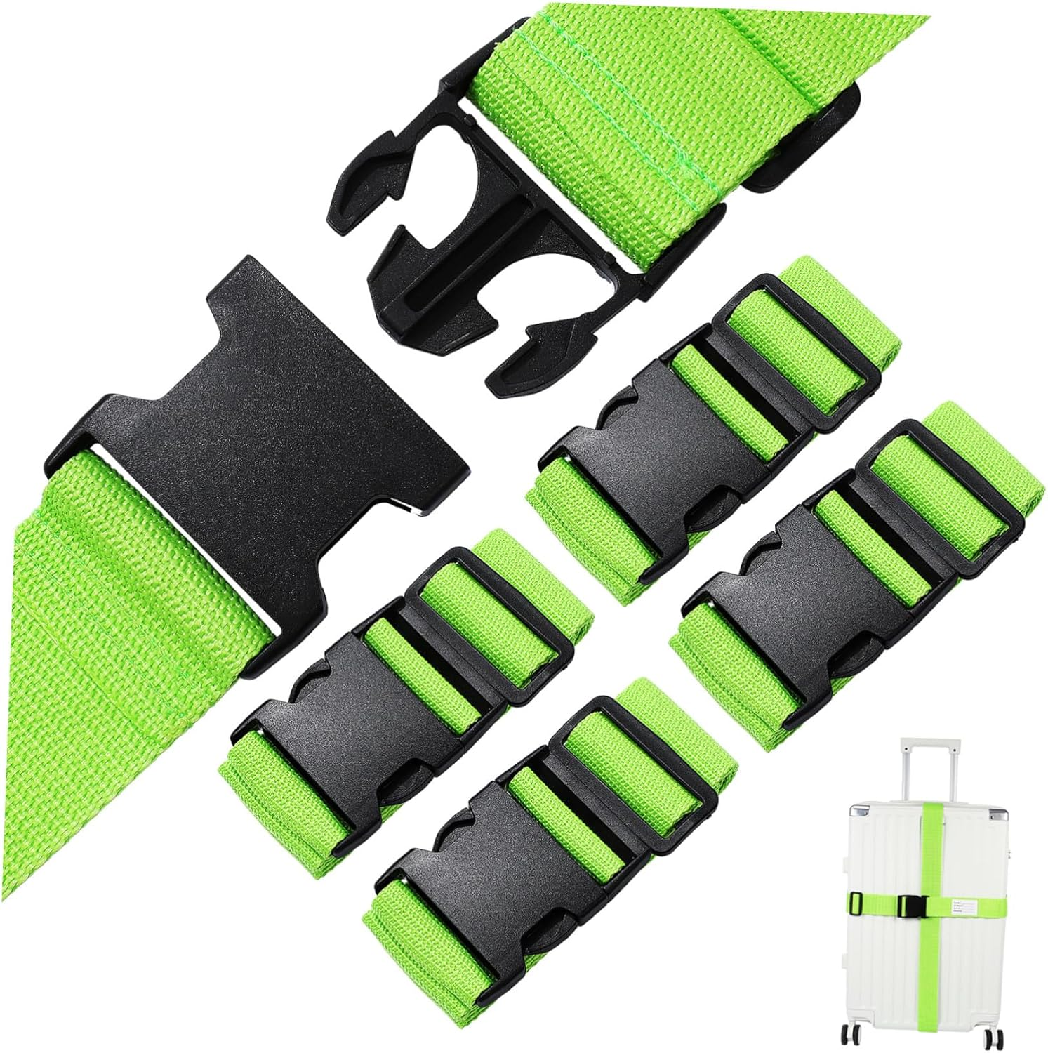 Veemoon 4Pcs Fluorescent Green Suitcase Straps Adjustable Luggage Belts with Polypropylene Fiber for Secure Travel Luggage Reinforcement and Easy Identification image number 4