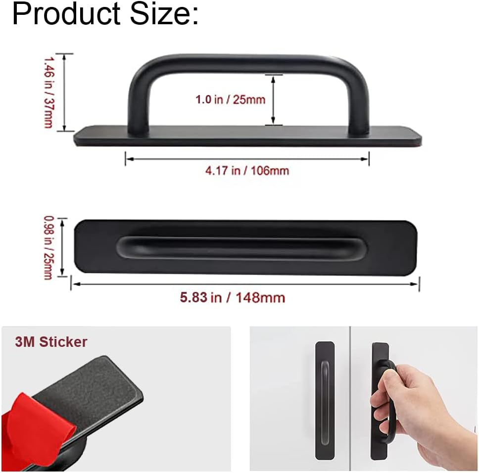 Self-Stick Instant Cabinet Drawer Handles Door Adhesive Handles,2Pcs Aluminum Kitchen Cabinet Drawer Pull Handle with Adhesive Sticker,Perfect for Any Furniture Handle DIY (Black, Small (5.83")) image number 5