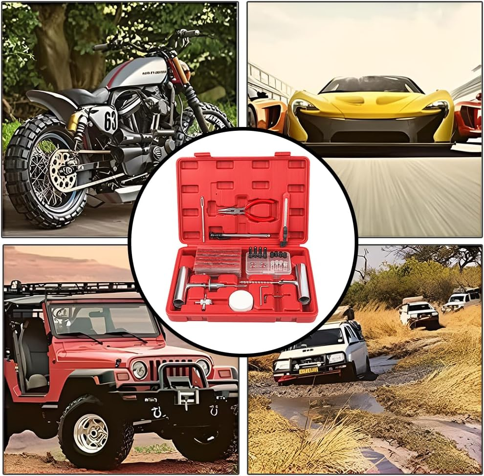 TOMVAES Tire Repair Kit - 68Pcs Heavy Duty Tire Repair Tools & Tire Repair Set,Heavy Duty Tire Tube Recovery Plugs for Car, Motorcycle,Tractor, RV, Suv,Lawn Mower image number 1