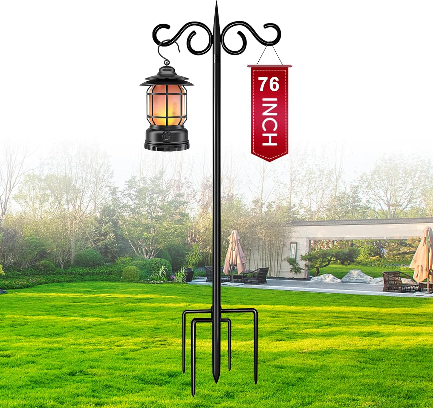 Shepherd Hooks Outdoor, 76 Inch with 5 Prong Base, Heavy-Duty Metal Bird Feeder Pole Stand for Hanging Plant, Flower Pots, Lanterns, Wind Chime, Weddings Decor image number 5