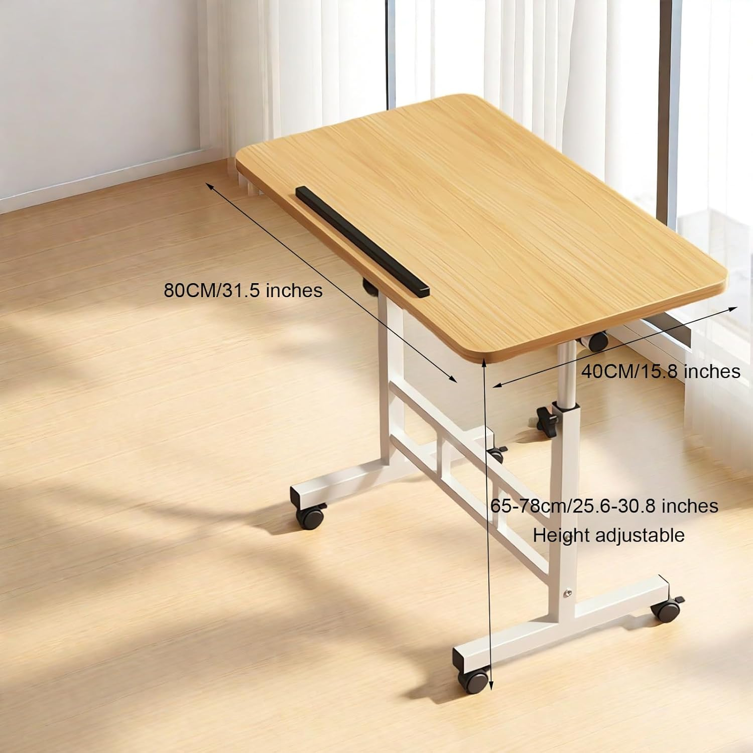 80X40CM Height Adjustable Mobile Laptop Desk, Home Office Computer Desk, Wood Student Dormitory Desk A177 (Wood) image number 5