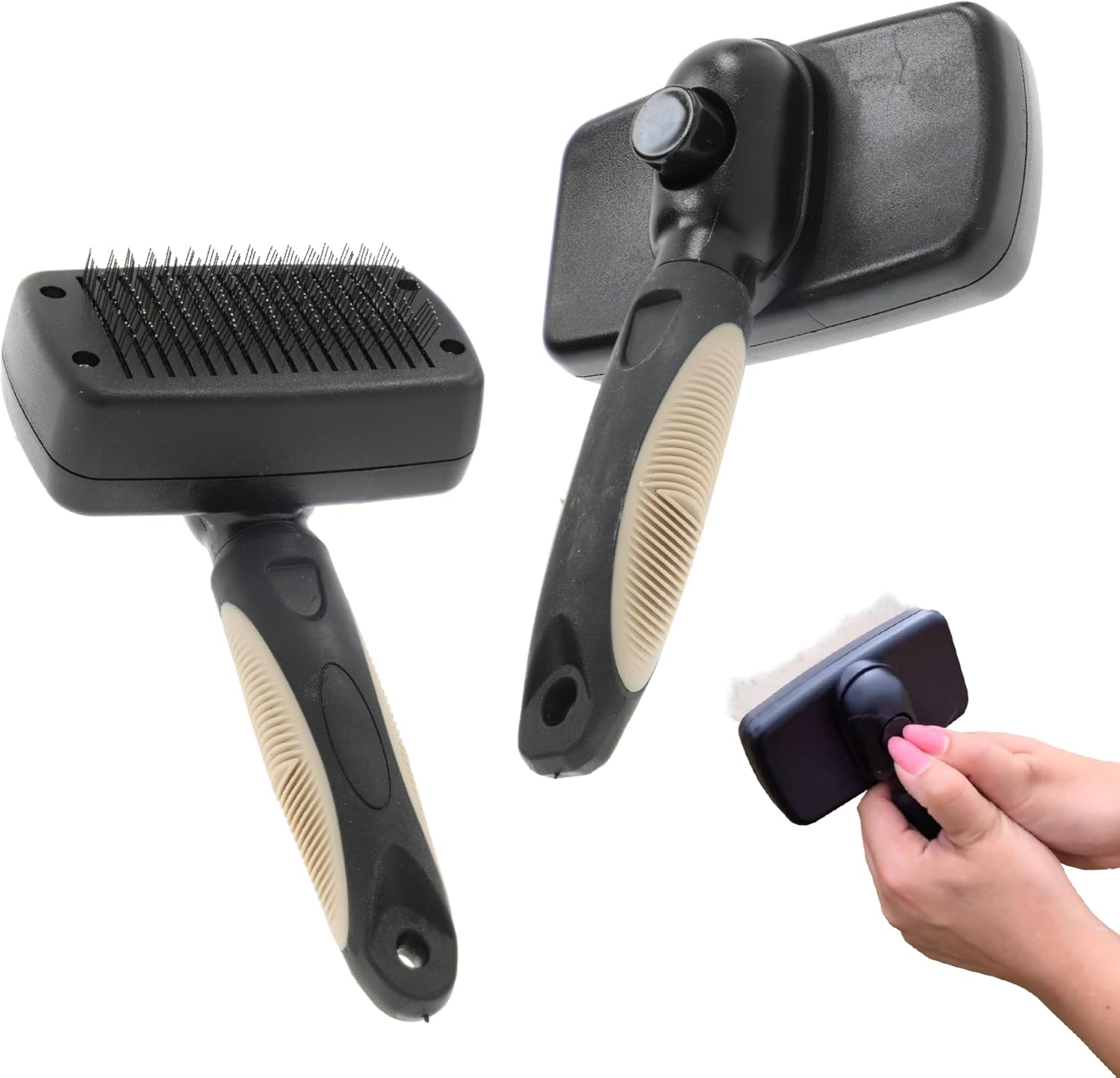 Rosewood Self Cleaning Slicker Brush for Dogs - Small - Dog Brush for Medium to Long Fur - Black - Push Button for Easy Hair Removal