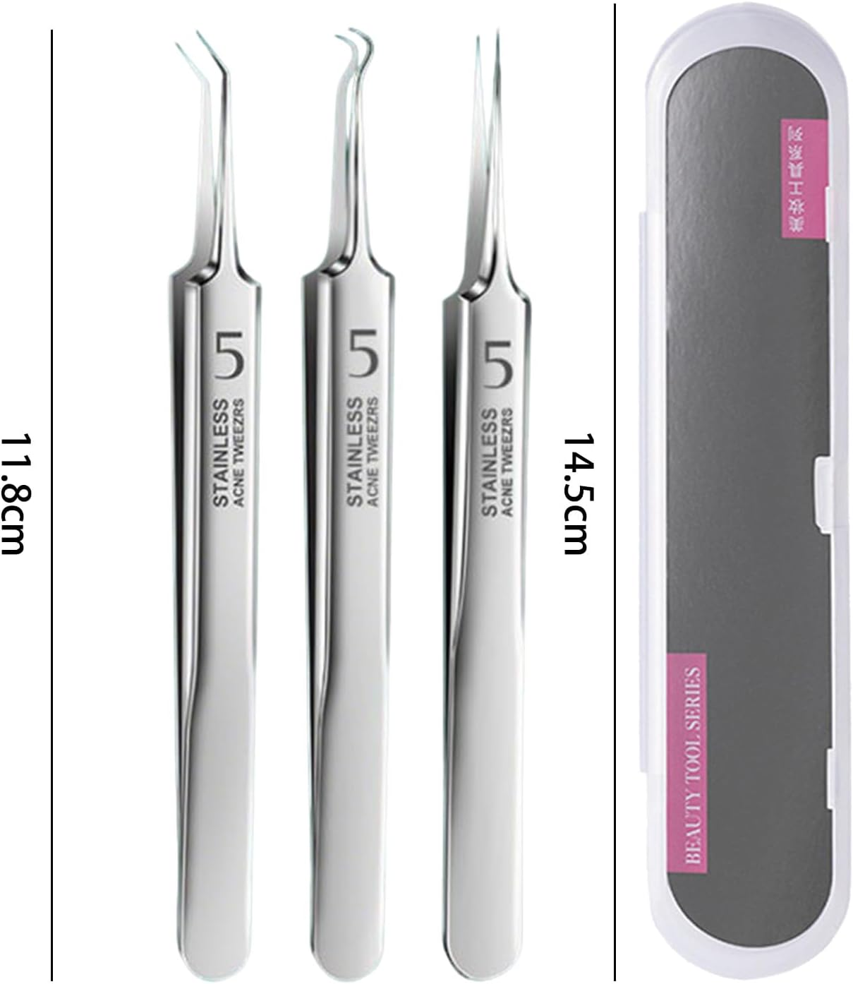 RIBHNXHI Professional Facial Blackhead Remover Tweezers - Extractor Acne Removal Kit Pimple Popper Tool, Clip for Whiteheads, Acne Clip, Ingrown Hairs Tweezers, Blackhead Remover Tool Stainless Steel image number 5