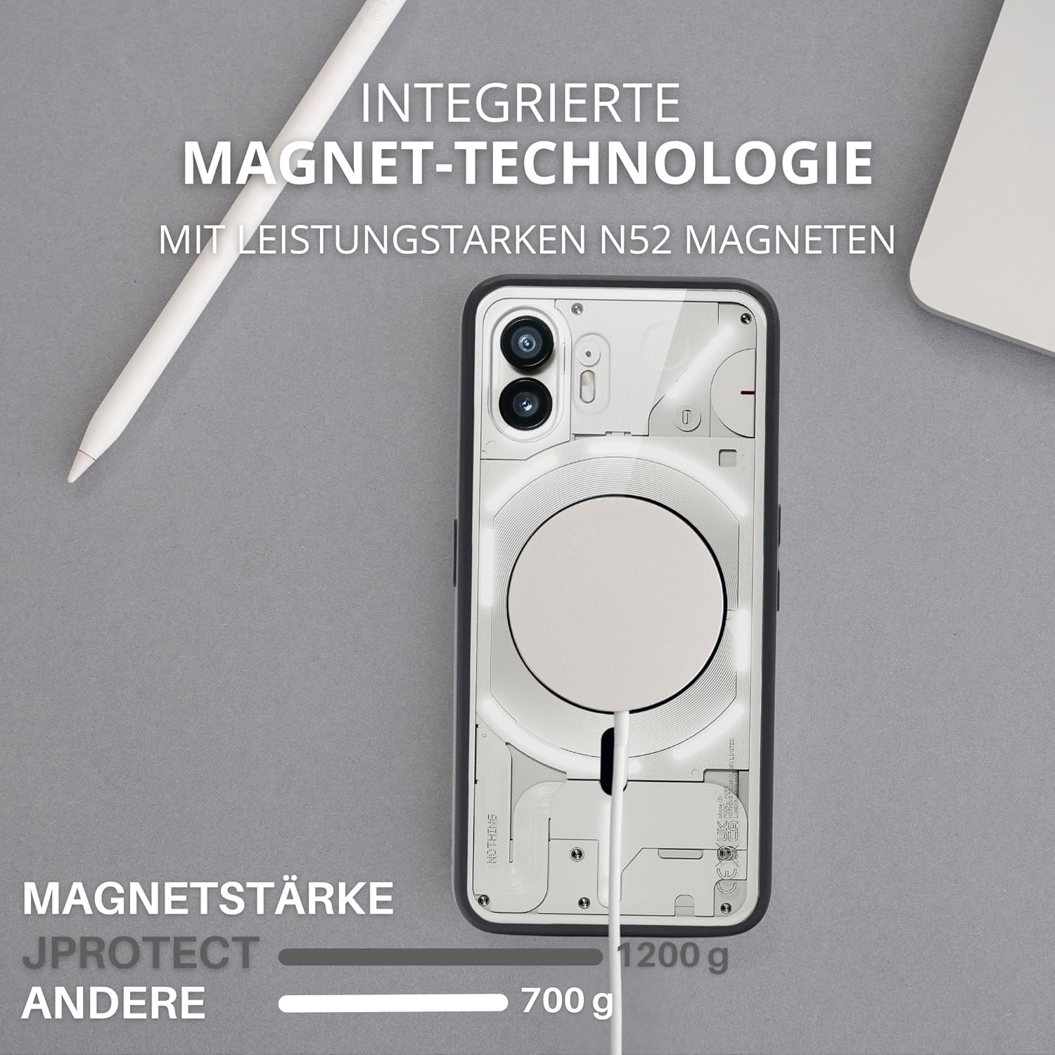 Jprotect Magnetic Case for Nothing Phone 2 - Magsafe Compatible - Black/Transparent - Shockproof - Anti-Yellowing image number 5