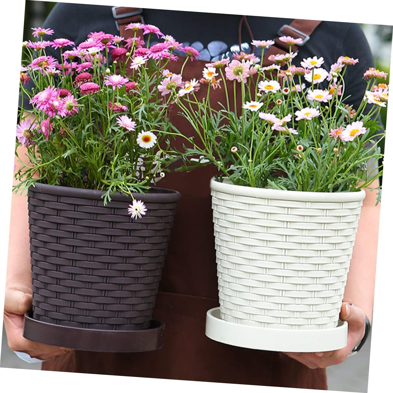 3Sets Resin Flower Pots for Garden Decoration Simple Design Resin Plant Pots for Succulents Indoor Outdoor Use
