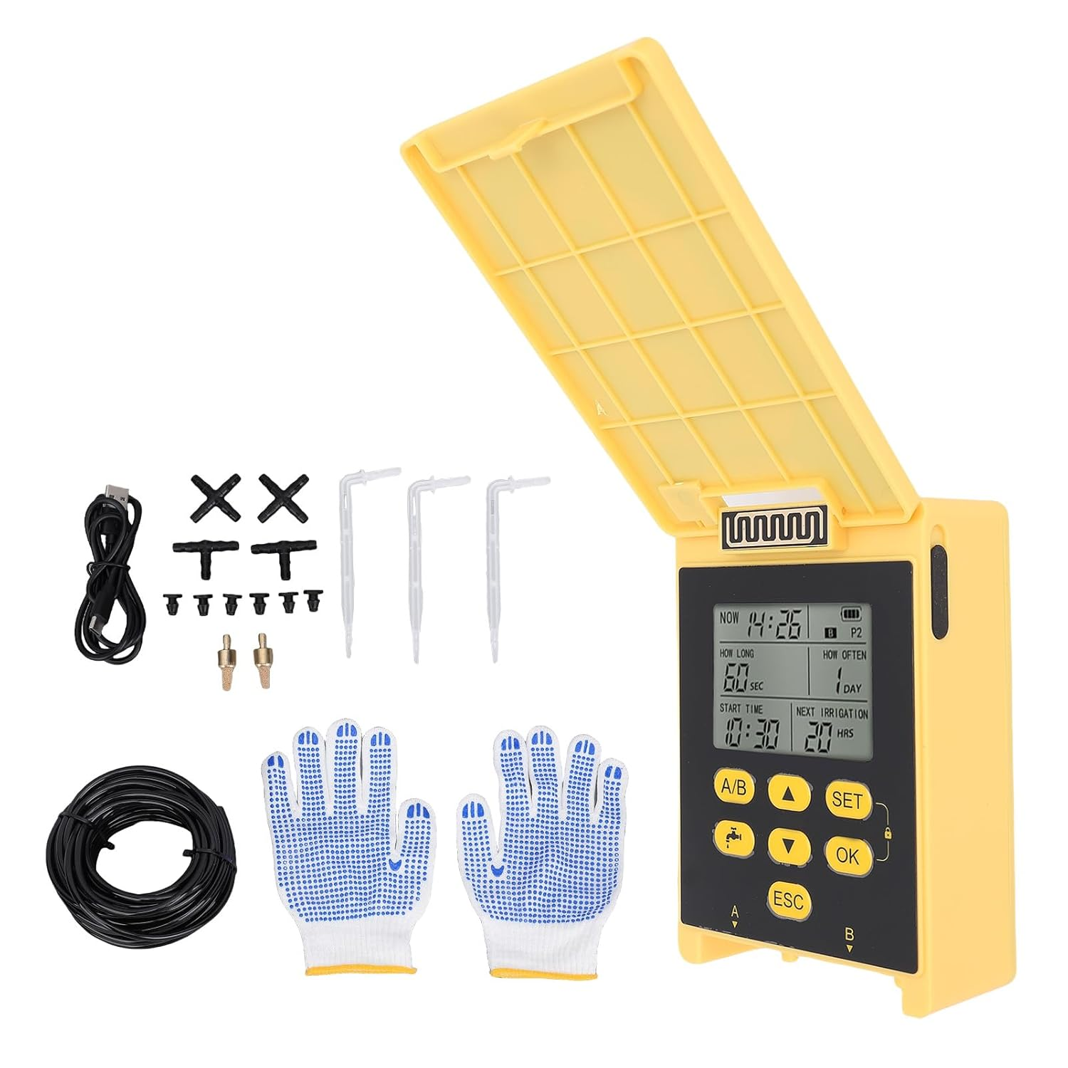 Diyeeni Solar Dual Pump Watering Device, 2000Mah Li Battery, with Rain Delay Function for Landscape Garden Greenhouse,Usb Port Indoor Irrigation Kit Intelligent Timing image number 1