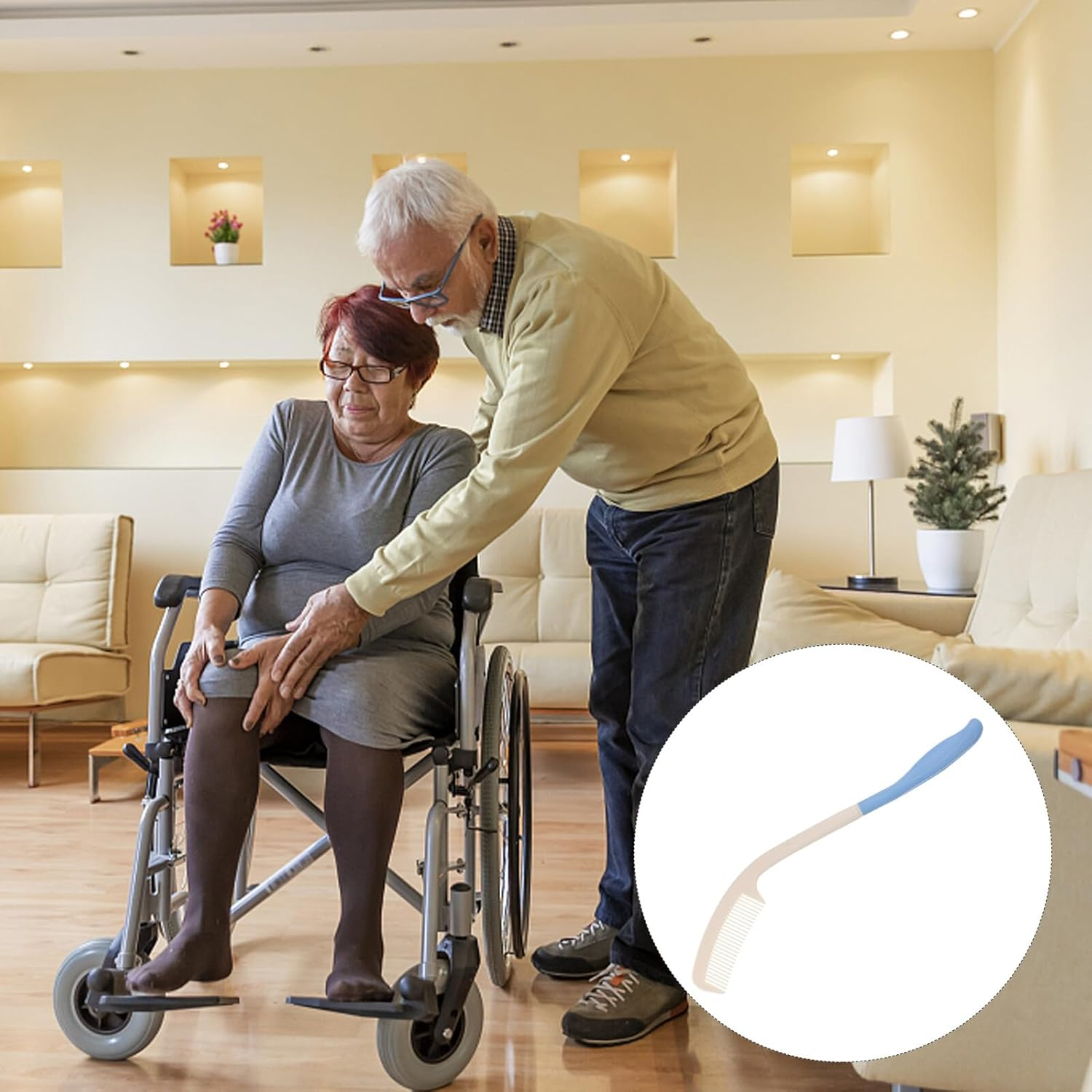 COMPUKAS Ergonomic Long Handle Comb with Curved Handle for Seniors Lighter for Head Massage Durable and Easy to Use for Limited Mobility image number 5