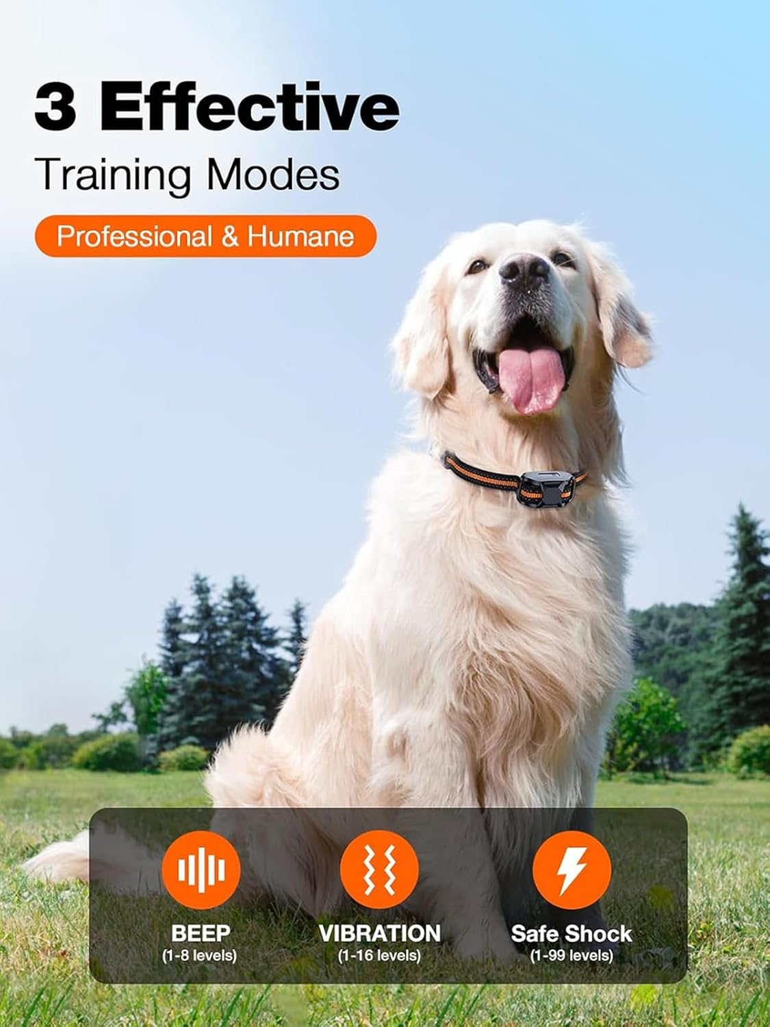 XIULIUU Dog Shock Collar - Dog Training Bark Collar with Remote for 2-55Kg Small Medium Large Dogs Rechargeable Waterproof E Collar with Beep (1-8), Vibration(1-16), Safe Shock(1-99) (Orange) image number 1