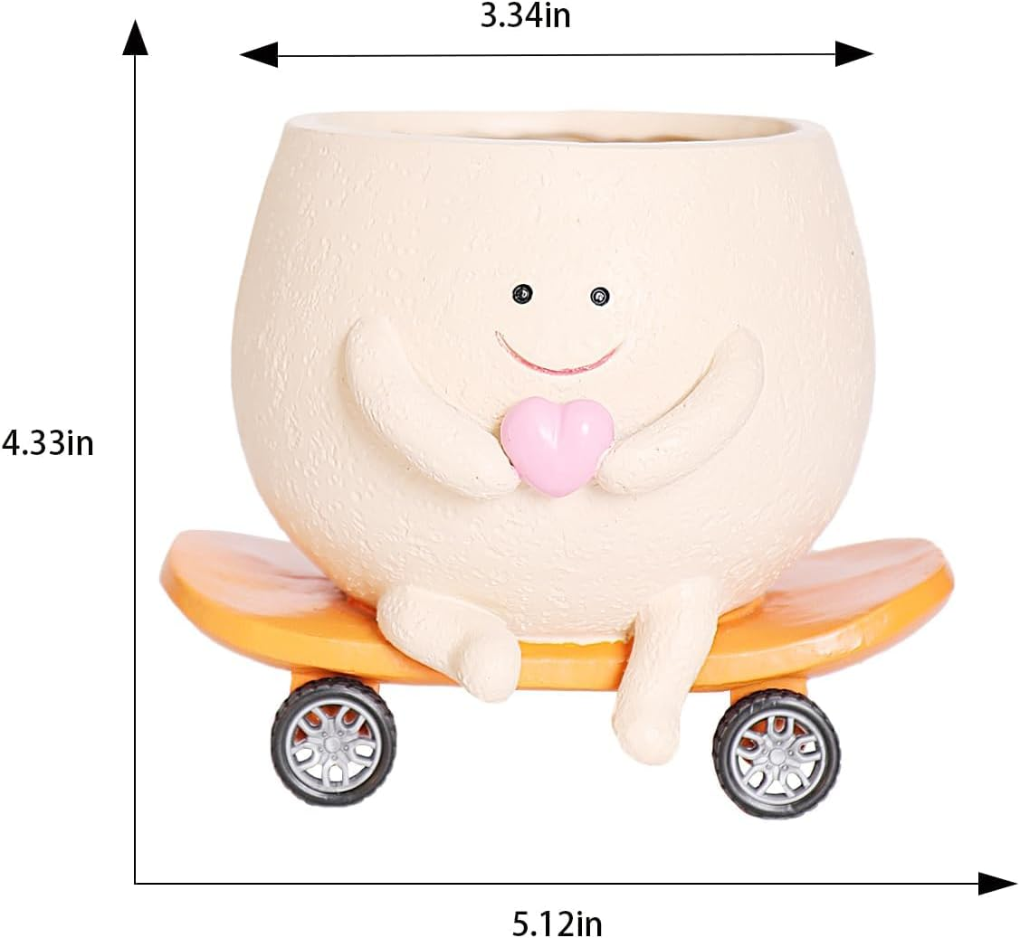 Cute Face Head Planters for Indoor Plants, Funny Skateboarding Planter Pots with Smiley Faces for Succulents and Outdoor Plants,Ideal Mother'S Day image number 6