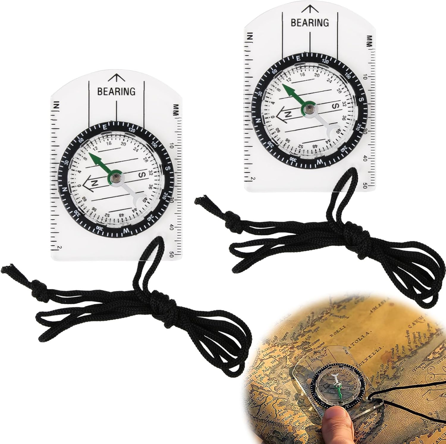 2-Pack Professional Baseplate Ruler for Hiking | Map Ruler with Scale & Lanyard | Precision Navigation Tool for Camping, Trekking & Orienteering image number 3
