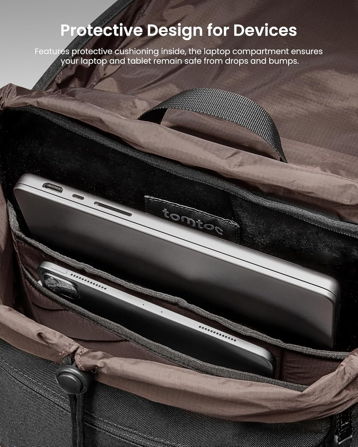 Tomtoc Flap Laptop Backpack, Lightweight, Water-Resistant Casual Daypack, Durable Work-Pack, Vintage Classic Rucksack for 13-15.6 Inch Laptop, Perfect for Campus, Street, 22L Black image number 5