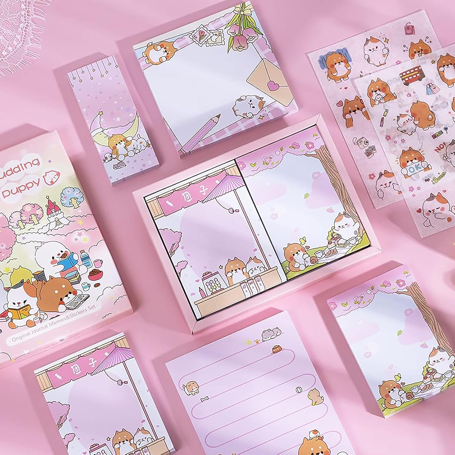 Doraking 250Sheets Cute Cartoon Dog Memo Notes Writing Pads Scrapbook Decorations TODO List for Planning with 2 Sheets Decorative Stickers, Doraking Shiba Inu Memos image number 2