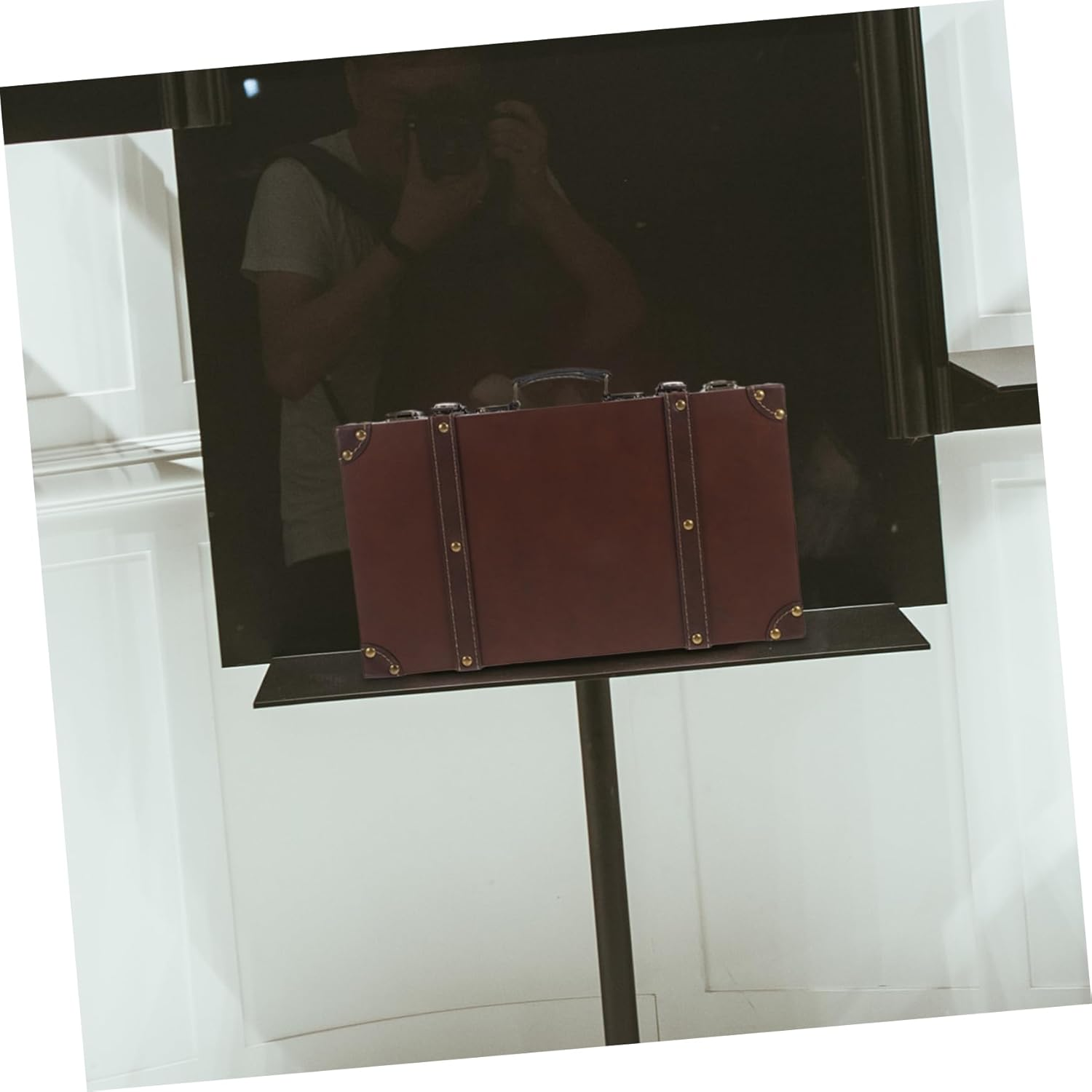 ULTECHNOVO Vintage Style Leather Trunk Luggage Small Brown Retro Decorative Storage Box Photo Props Vintage Suitcase for Clothing Store Display image number 3