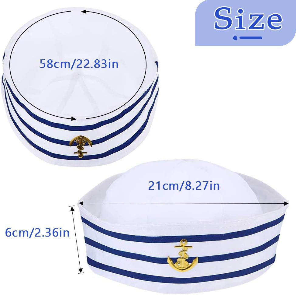 Captain'S Hat, White Sailor Hats for Adults, Ideal Costume Accessories, Navy Hat for Sea Yacht Parties and Cosplay (2 Pack) image number 2