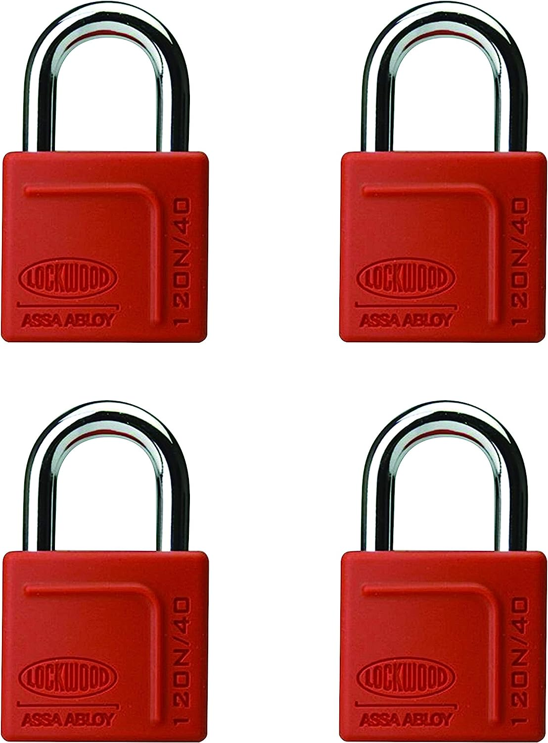 Lockwood 120N/40/125/4DP 120N Series 120N Series 40 Mm Padlock with 25 Mm Shackle and Silicon Jacket Quad Display Pack, Red