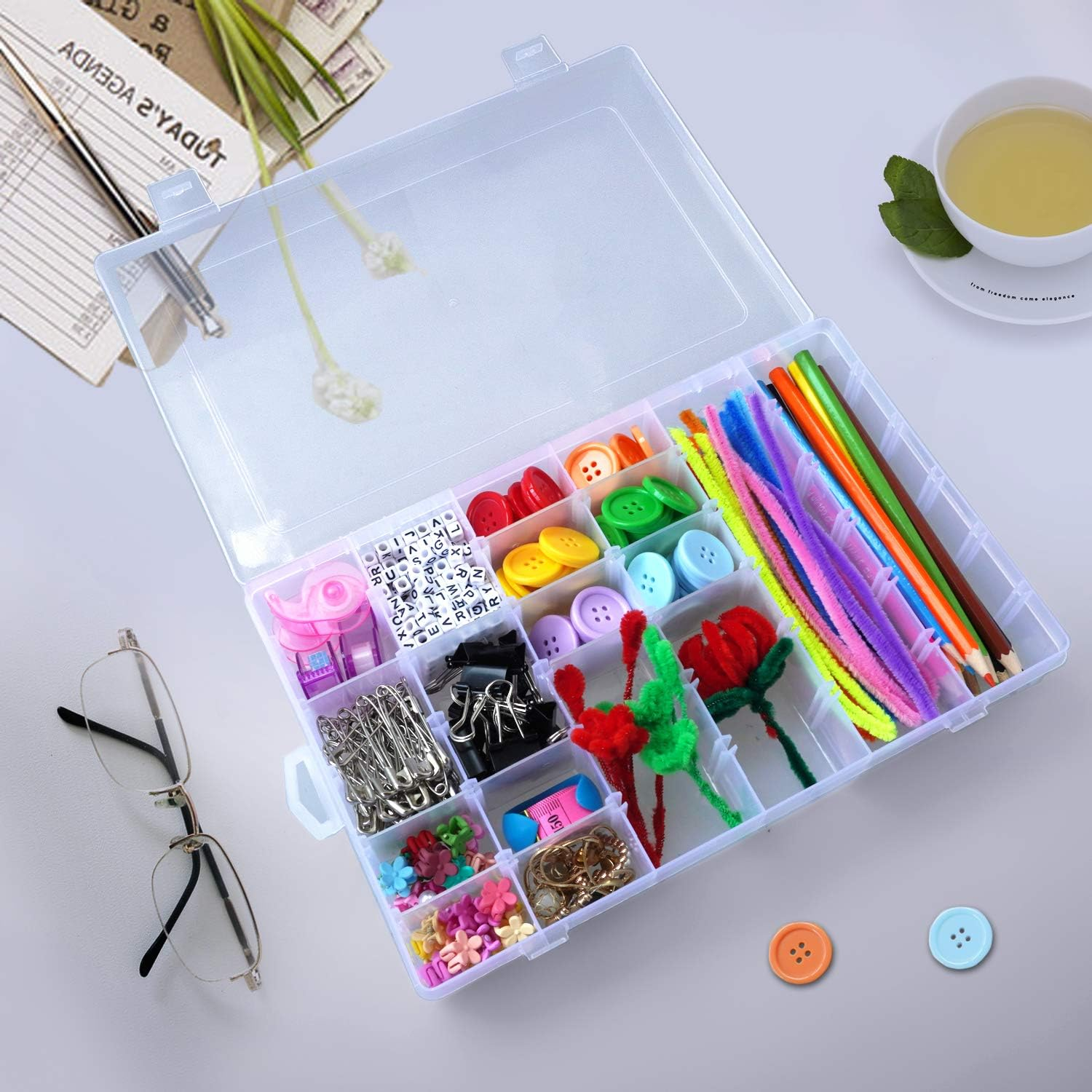 2 Pack 36 Compartment Organizer Box, Plastic Organizer Box with Dividers for Beads Jewelry Crafts Fishing with 5 Sheets Label Sticker image number 2