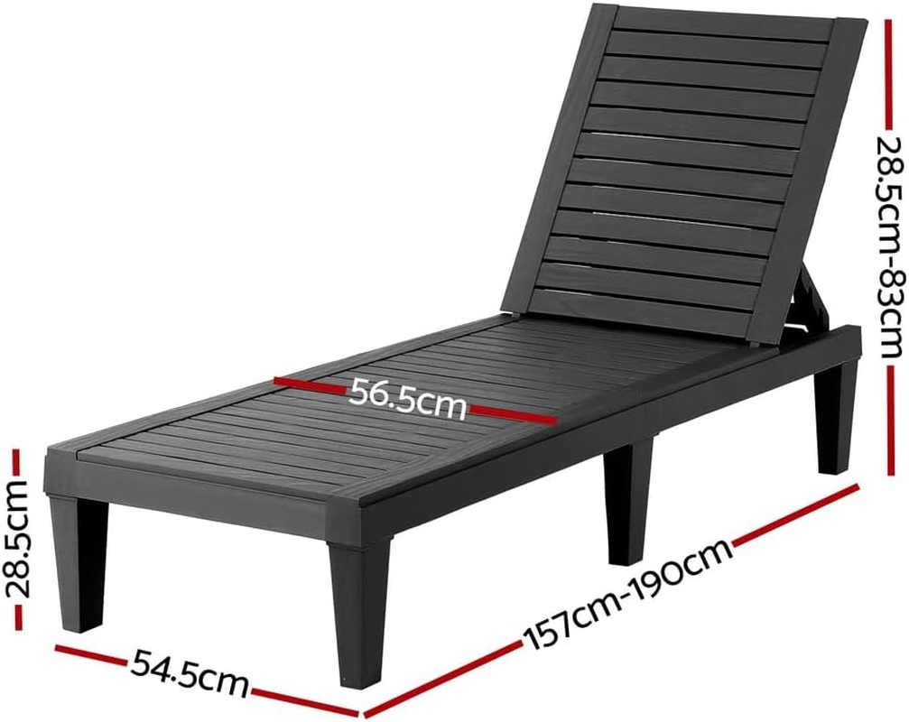 Gardeon Sun Lounge Adjustable Recliner Patio Outdoor Furniture Lightweight Black