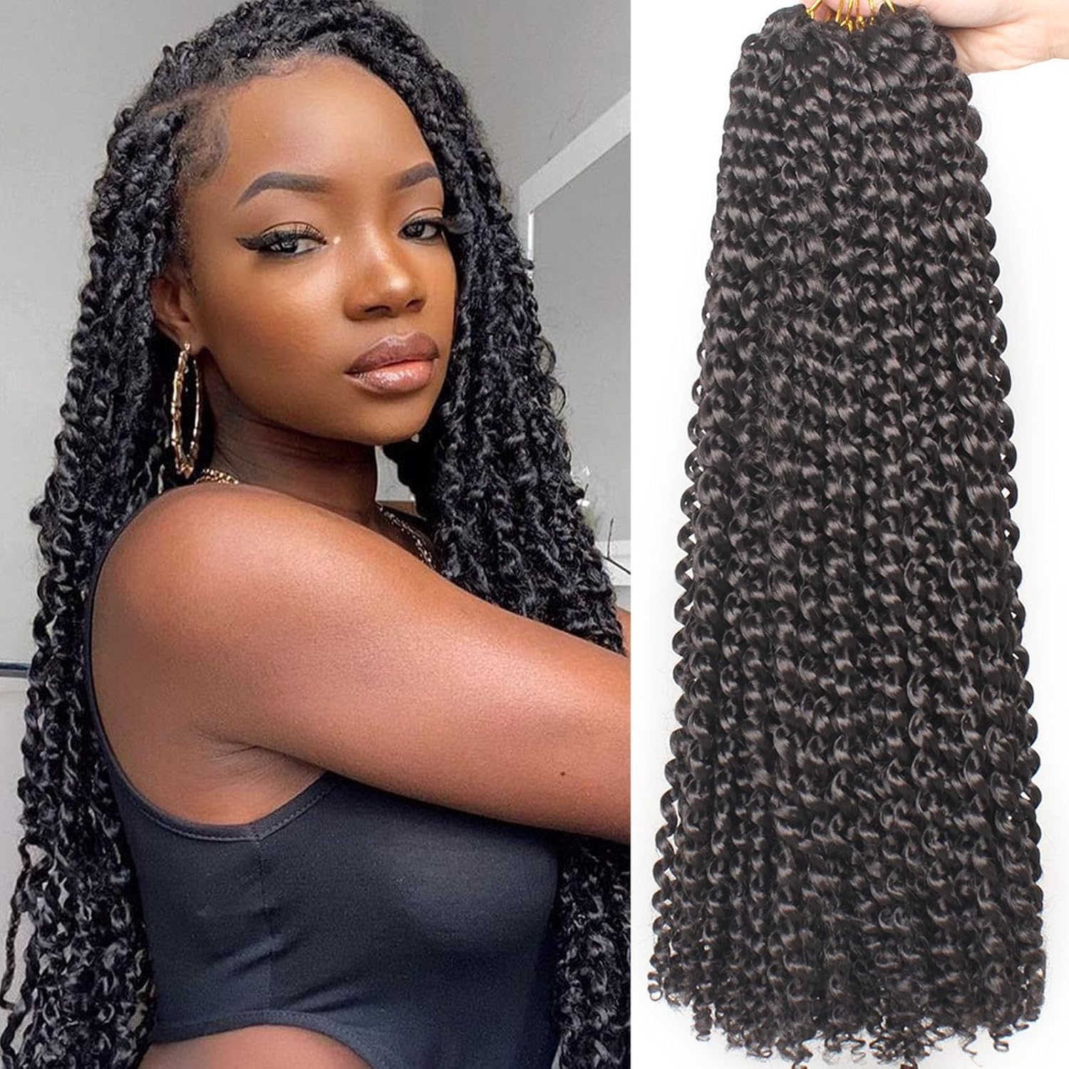 Samtress Passion Twist Hair 18 Inch Water Wave Crochet Hair 7 Packs Brown Pre Looped Passion Twists Hair for Spring Twists、Butterfly Locs Crochet Braids Hair Extensions for Women (#30)