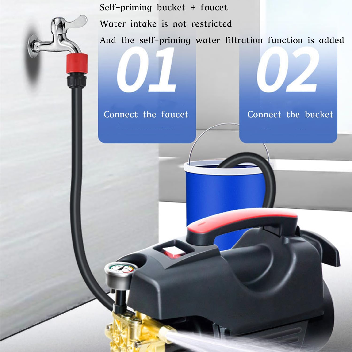 Electric High Pressure Washer Cleaner, 6L/Min Flow, 10M Hose, Adjustable Nozzle, Copper Motor, Self-Priming & Auto Shut-Off Cleaner for Car, Home & Outdoor Use (Black) image number 4