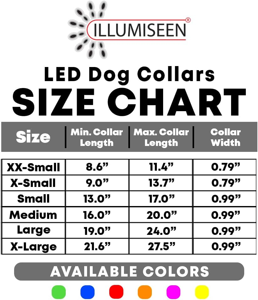 LED Dog Collar, USB Rechargeable, Your Dog Will Be More Visible & Safe, 6 Colours (Red, Blue, Green, Pink, Orange & Yellow) and 6 Sizes - Perfect to Use with Our Matching Illumiseen Leash (Royal Blue, X-Small (23 &ndash; 35Cm)) image number 2