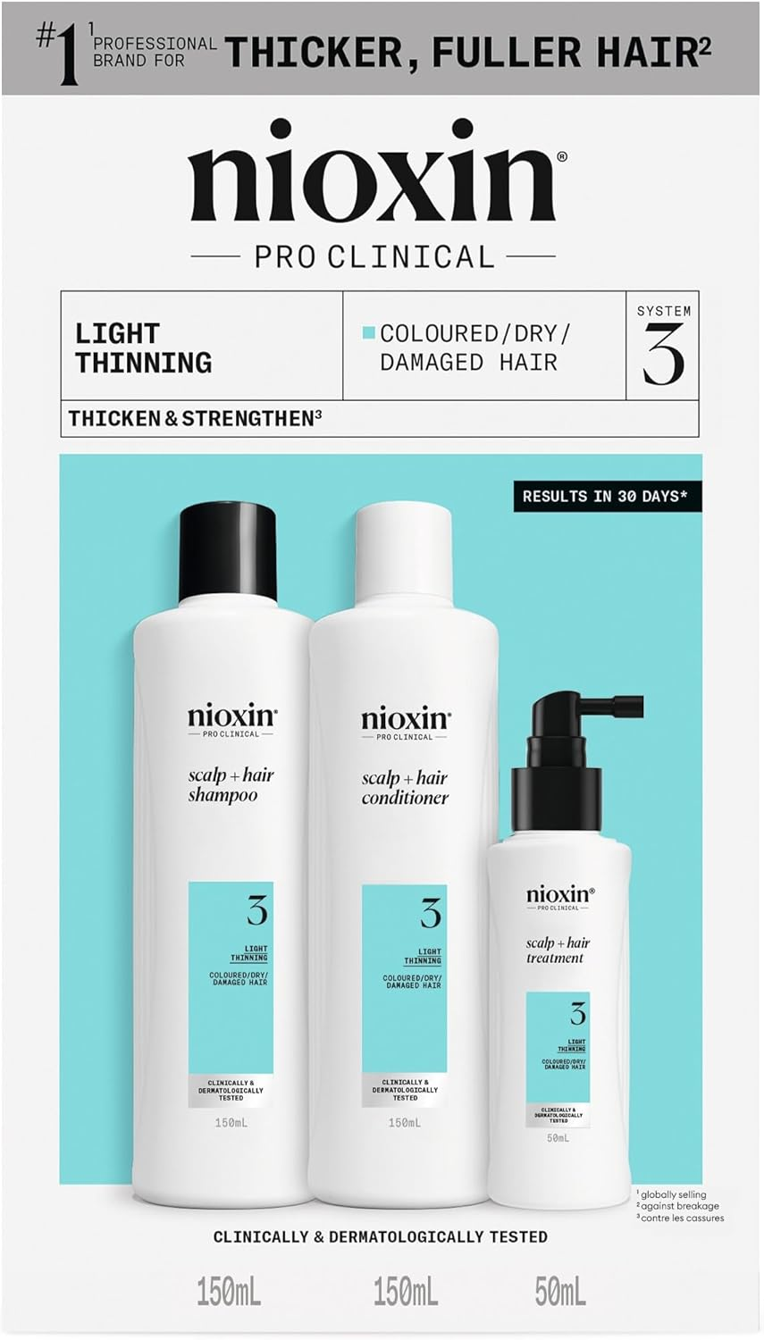Nioxin Scalp plus Hair Thickening System 3 for Colored or Dry Damaged Hair with Light Thinning (Pack of 3) image number 5