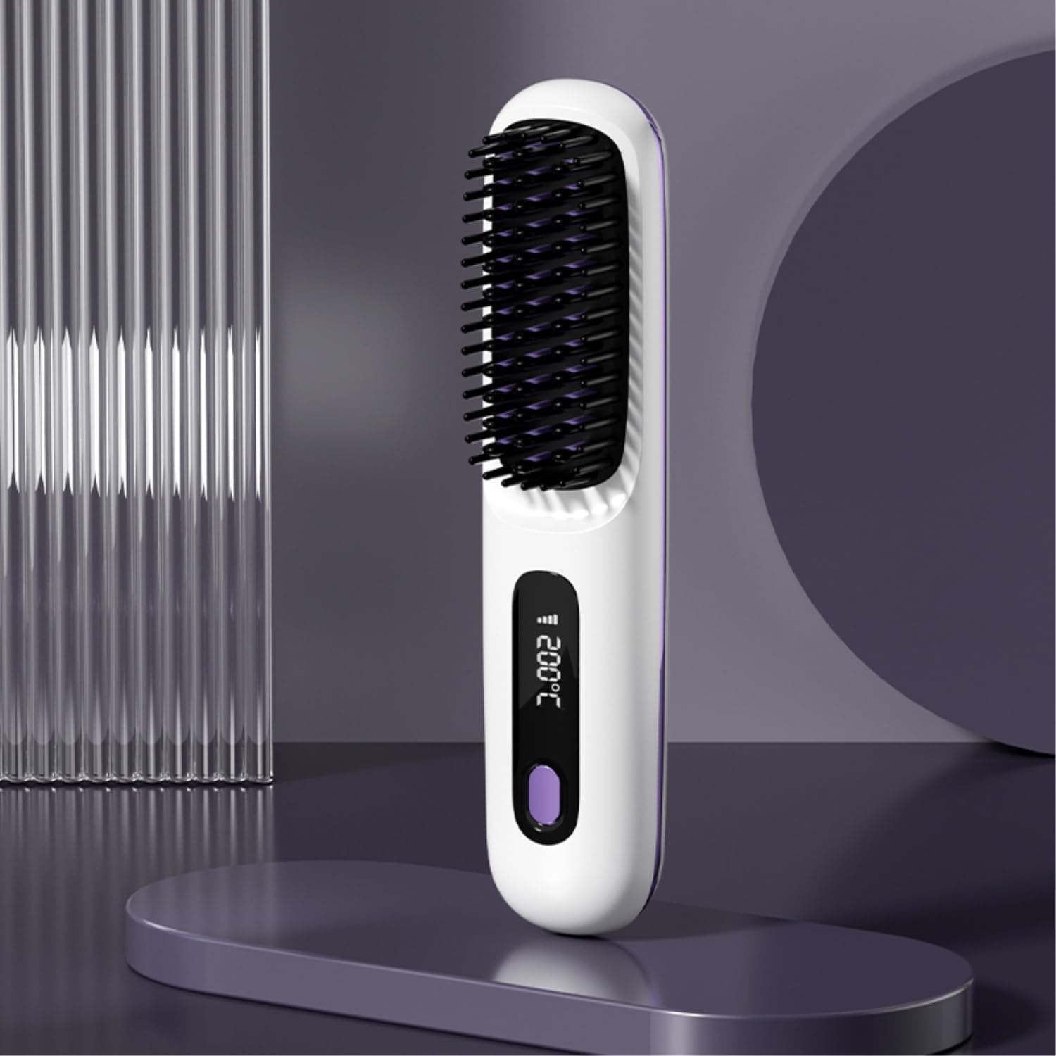Portable Hair Straightener Brush, Cordless Electric Hair Straightening Comb with Negative Ions, MCH Ceramic Even Heating Fast Heating Electric LCD Hot Comb (White) image number 4