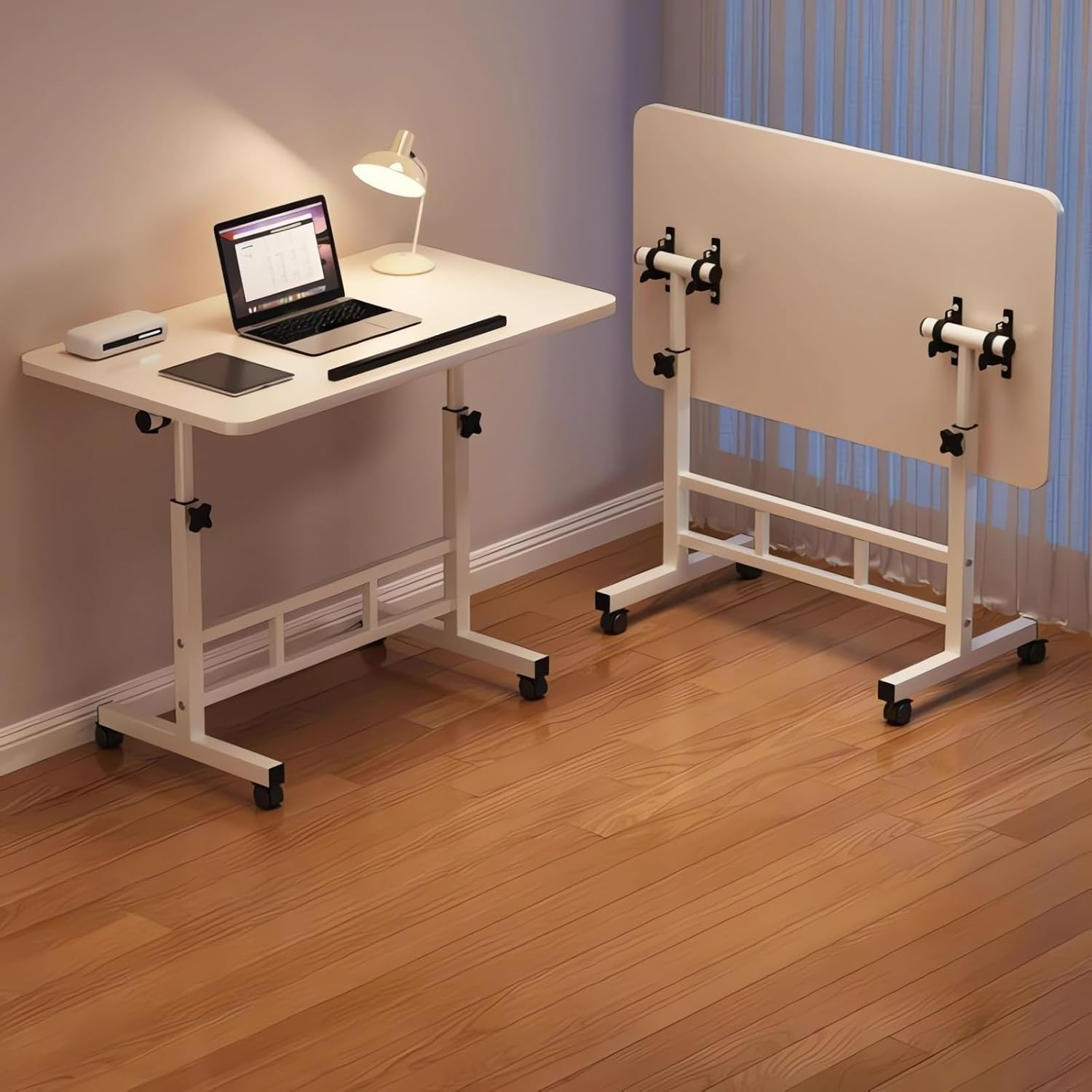 80X40CM Height Adjustable Mobile Laptop Desk, Home Office Computer Desk, Wood Student Dormitory Desk A177 (Wood) image number 1