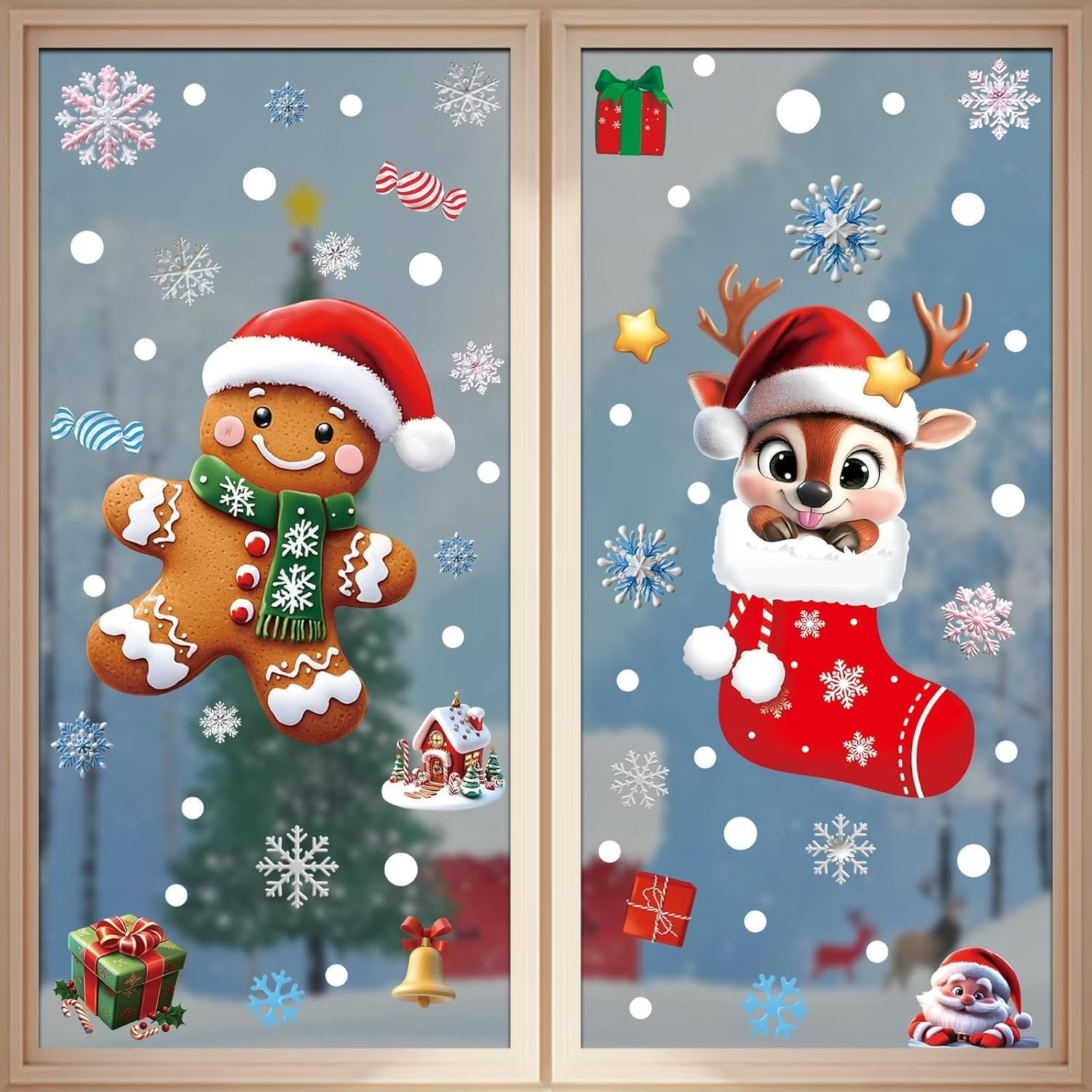 Christmas Window Clings, 263Pcs Static Cling Stickers for Glass - Double-Sided Holiday Decals with Santa, Reindeer, Snowman, Gingerbread, Snowflake Designs for Christmas Winter Home Party Decor (01) - 03 image number 7