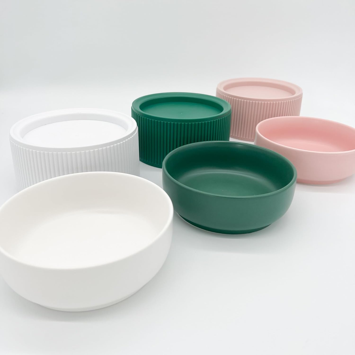 Double Layer Ceramic Dog Feeder with Stand Raised Pet Food Bowl (Pink) - Pink image number 4