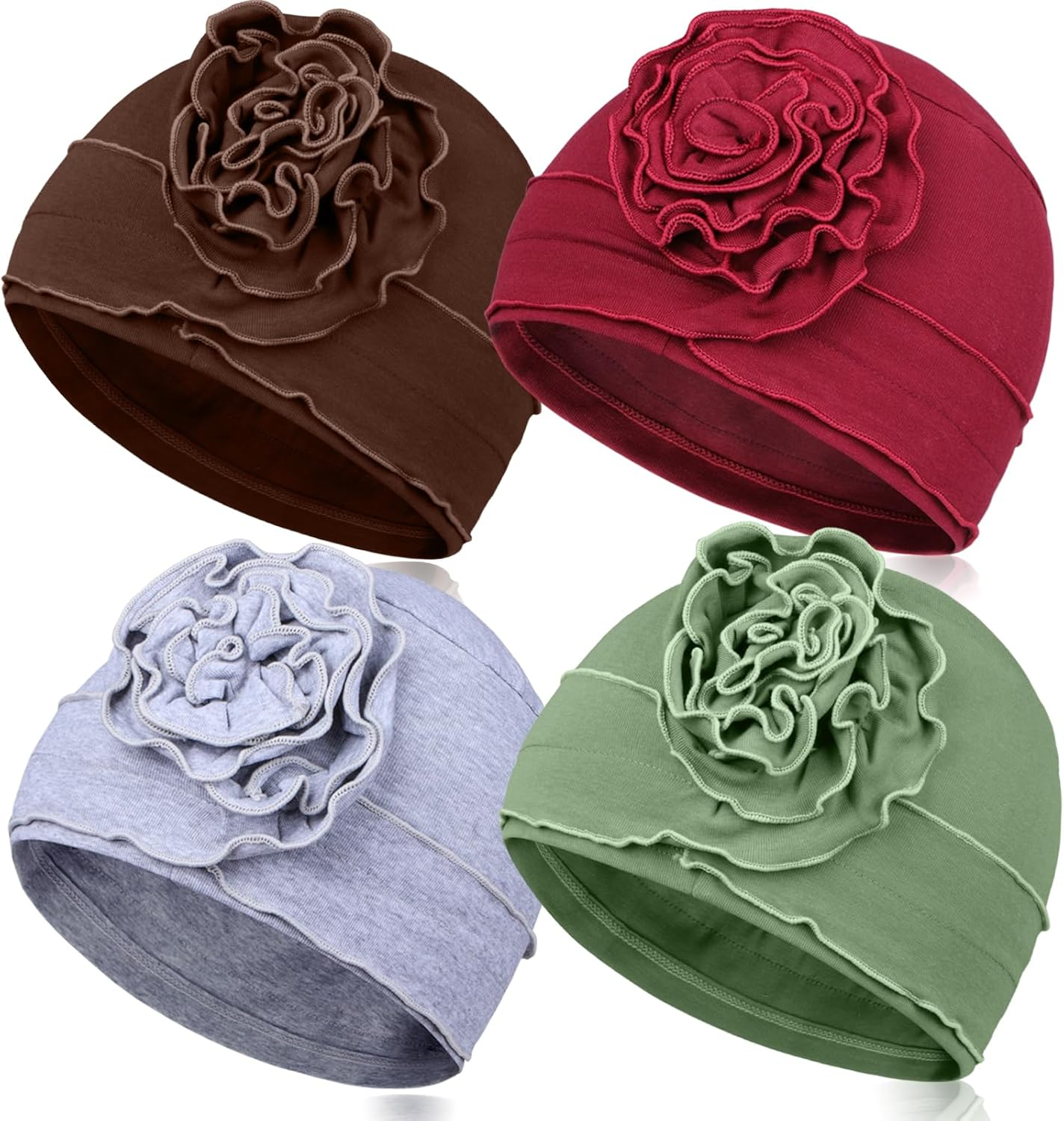 Dumrotite 4 Pieces Cotton Chemo Headwear for Women, Breathable Cancer Headwear Elastic Chemo Hats for Women with Hair Loss image number 1