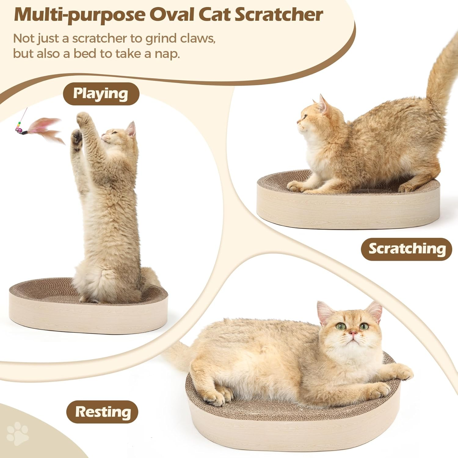 Comsaf Cat Scratching Board for Indoor Cats - Cardboard Scratch Pad, Oval Scratcher Bed for Kittens, Durable Bowl Circle, Furniture Protector from Claws image number 4