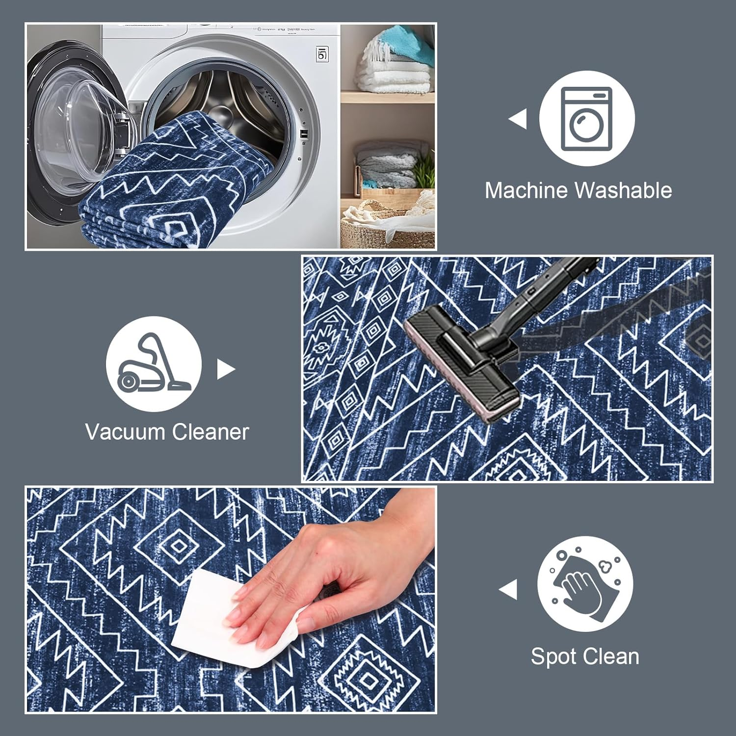 MOSISO 4X6 Area Rug for Living Room, Washable Area Rug, Soft Geometric Rhombus Low Pile Indoor Floor Carpet, Faux Wool Rectangular Non Slip Carpet for Living Room Bedroom Dining Home Office, Blue image number 3