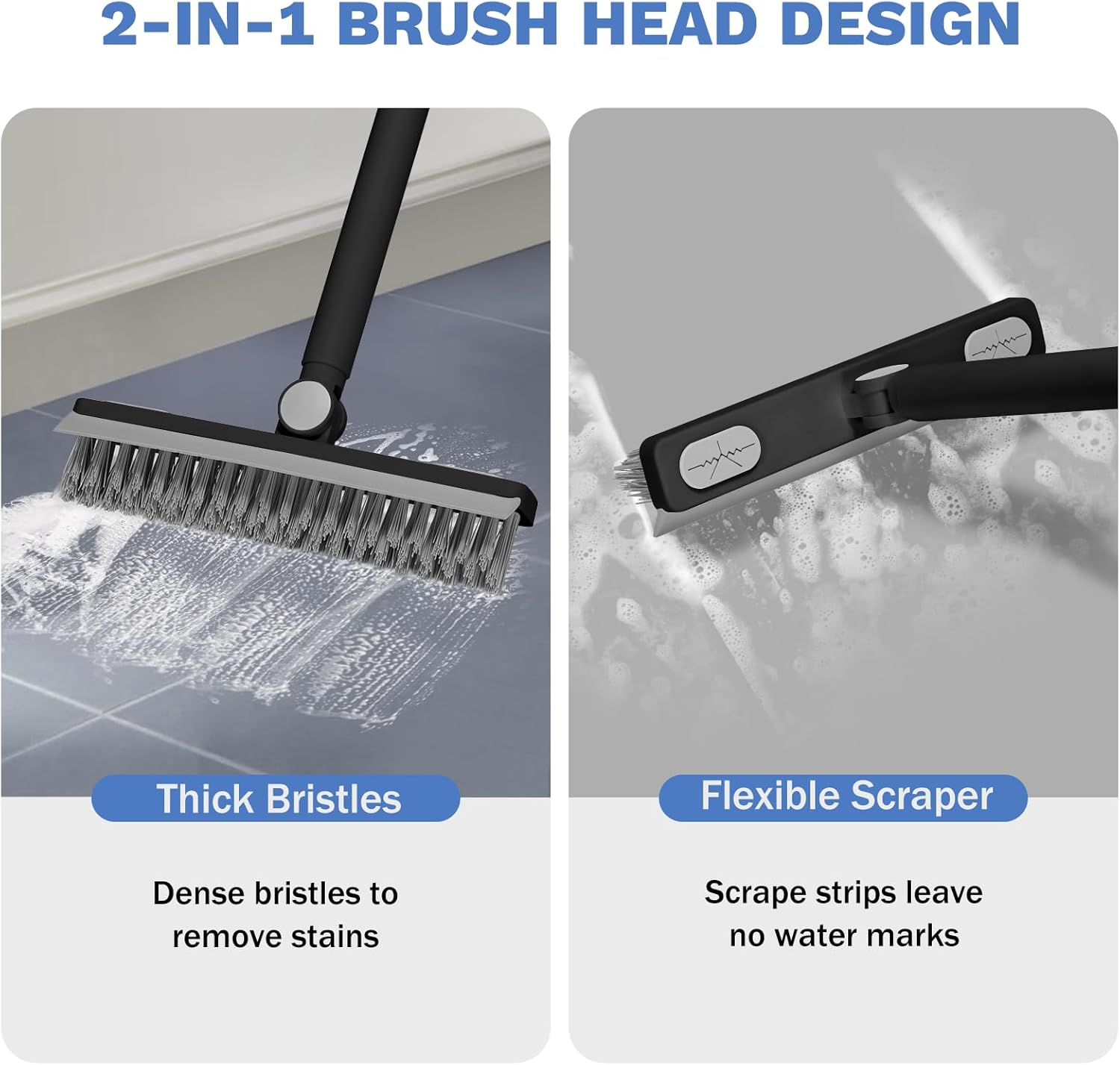 Setsail Grout Cleaner Brush with Long Handle, V-Shaped Floor Scrub Brush Swivel Grout Brush Stiff Bristle Floor Grout Scrubber for Bathroom, Tile Line, Crevice, Kitchen, Wall, Deck, Garage, Black Grey - Black Grey image number 6