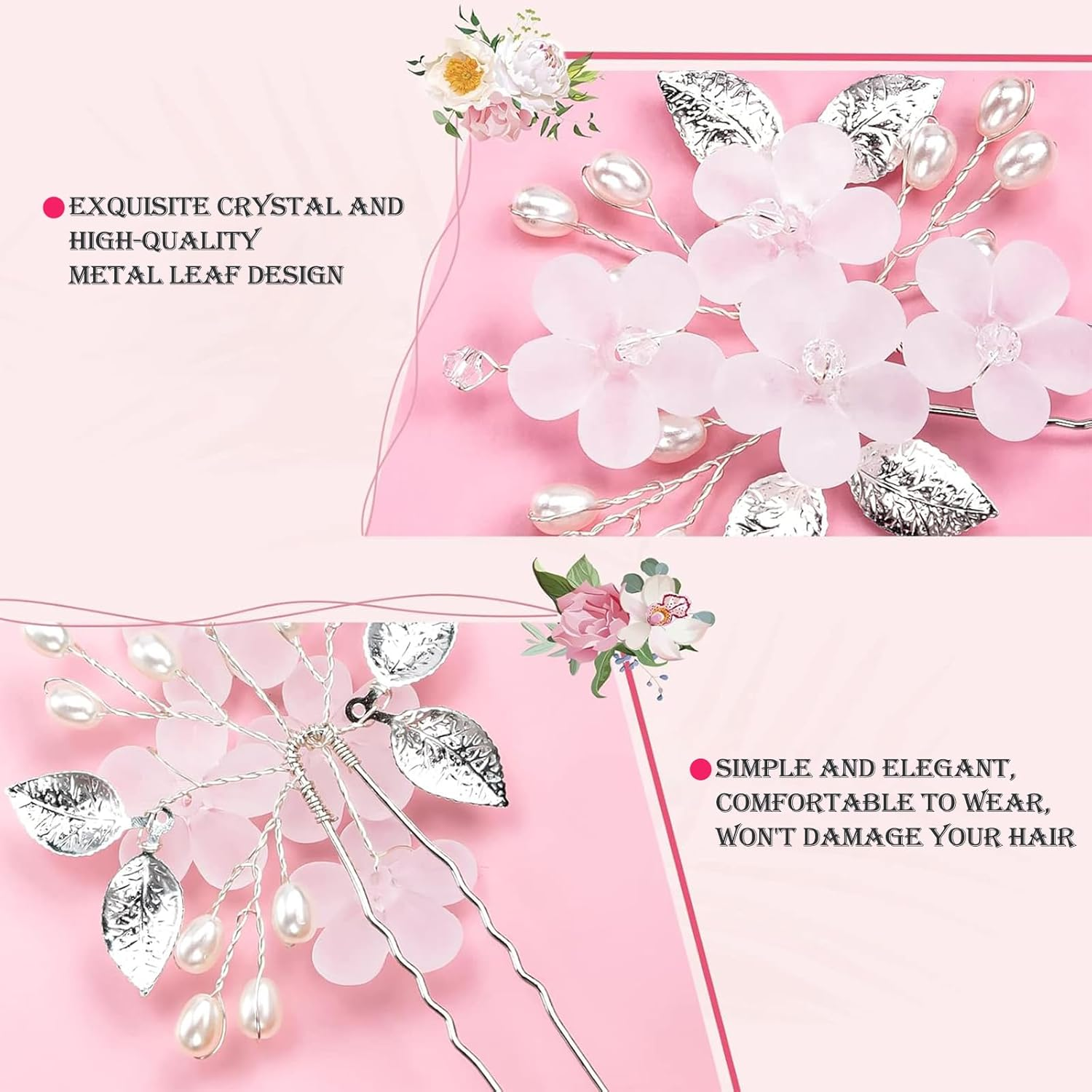 Xlwen Pack of 5 Bridal Hair Accessories, Wedding Hair Pins, Perfect for the Bride, Bridesmaid or Flower Girl image number 4