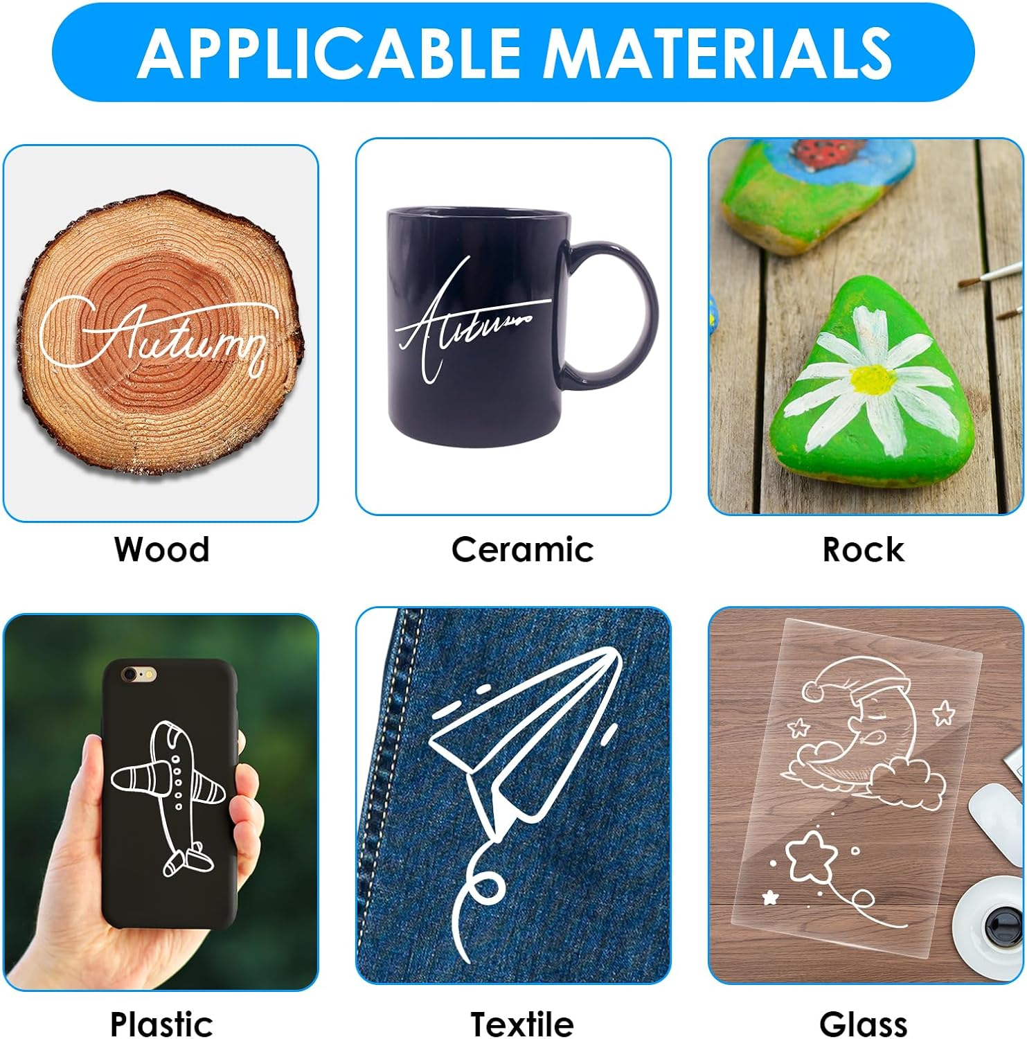 12 Pcs White Permanent Marker Pen, Acrylic Gel Painting Pen for Glass Stone Rock Ceramic Wood Tire Fabric Metal Carton Mobile Phone Case, Water Based Waterproof Quick-Drying Strong-Coverage Highlight