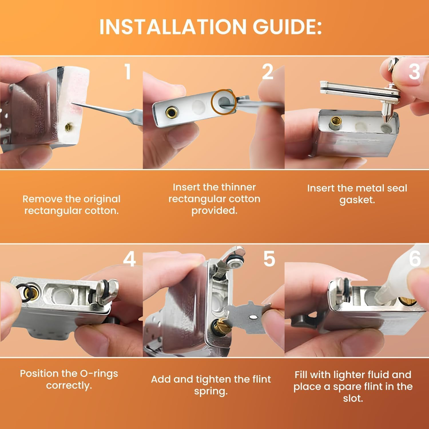 Accessories Compatible with Zippo Lighters, Metal Lighter Accessories with Cotton Felt Pad and Insert Seal for Lighter Replacement Parts