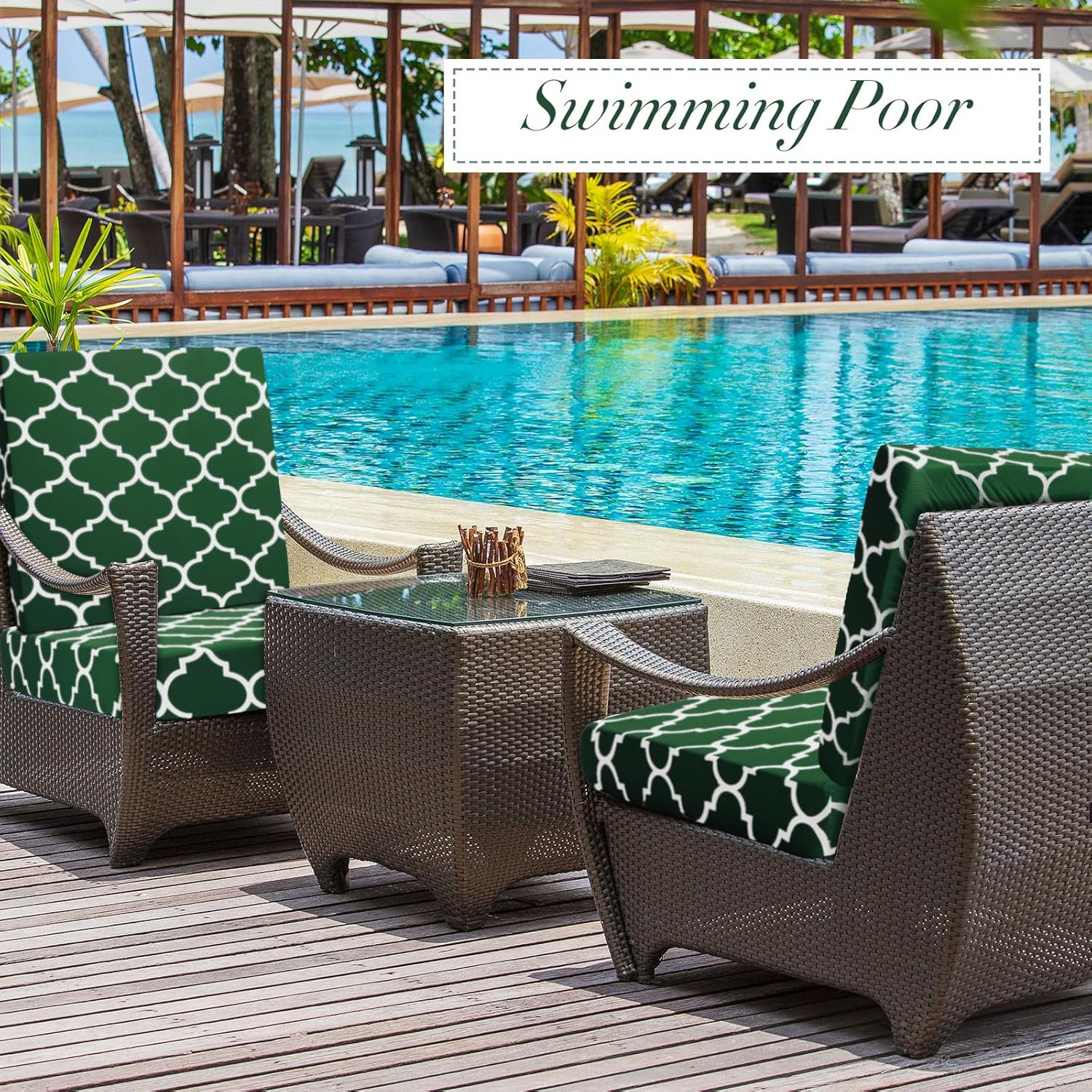 Newwiee 8 Pcs Stretch Patio Outdoor Cushion Covers Waterproof Replacement Sofa Couch Covers for 4 Backrests and 4 Cushions Washable Lawn Garden Seat Furniture Protector(Dark Green) - Navy Blue image number 6