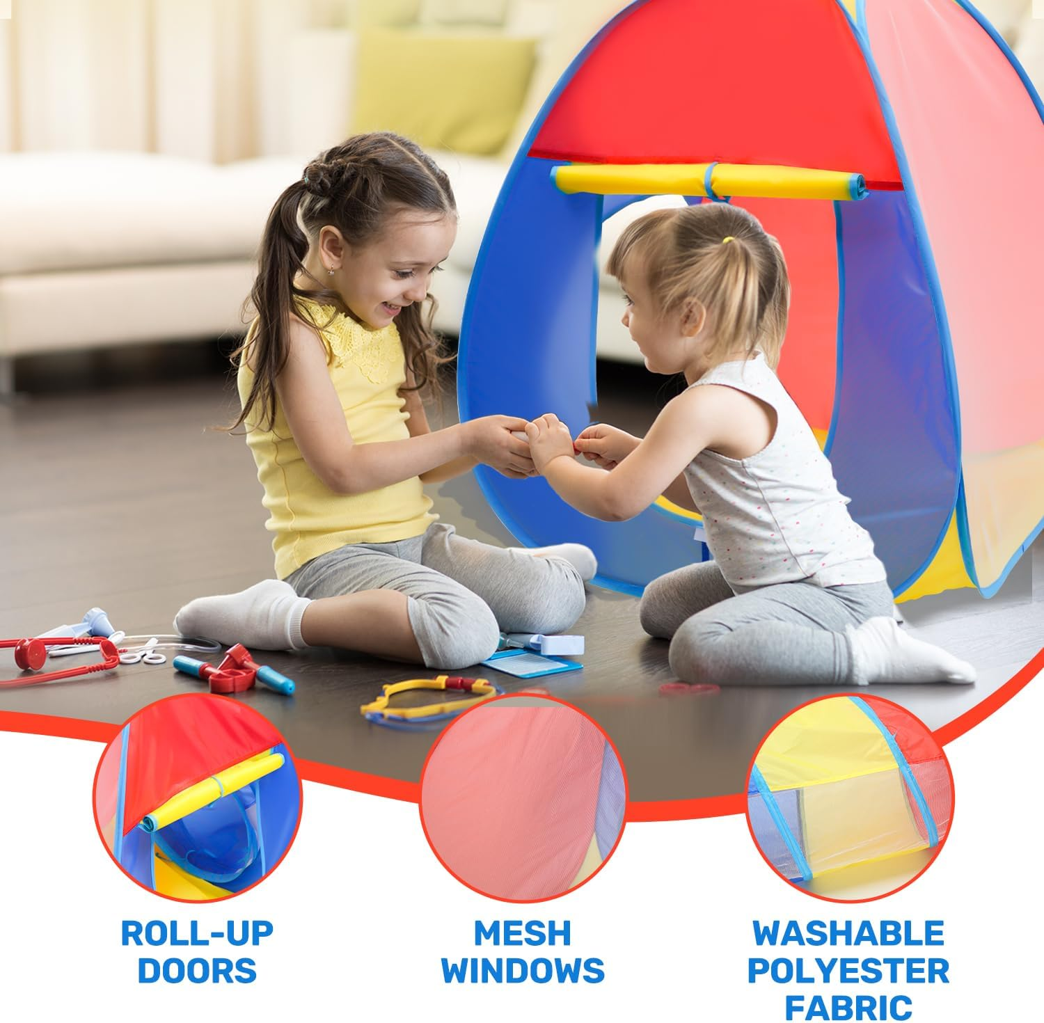 Eaglestone 3-In-1 Kids Play Tent with Tunnel and Ball Pit, Pop-Up Playhouse Set for Toddlers and Kids, Foldable Ball Pit Tent for Indoor and Outdoor Toys for Boys and Girls image number 2