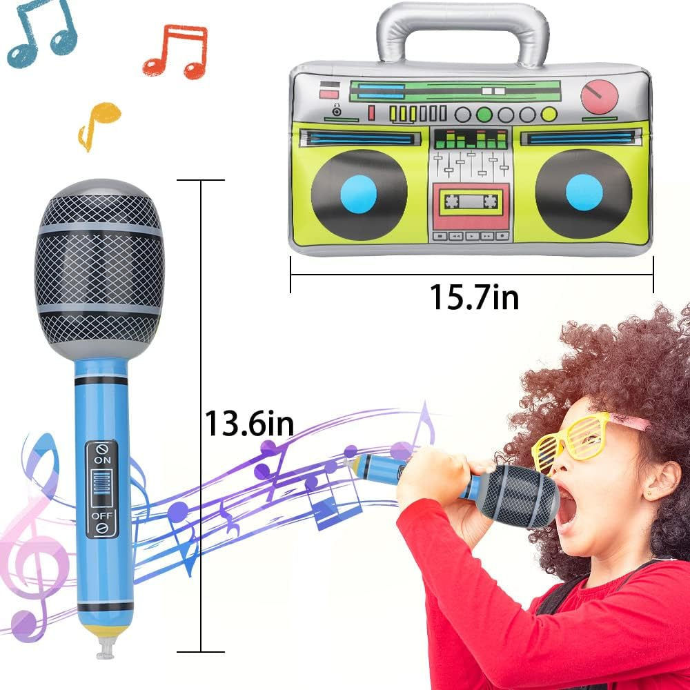 LNCOJOLM Inflatable Musical Instrument Props, 10Pcs: Guitars, Saxophones, Microphones, Boom Box, Glasses - Music Theme Balloons for Kids, Unisex - Children'S Party & Event Decoration image number 6