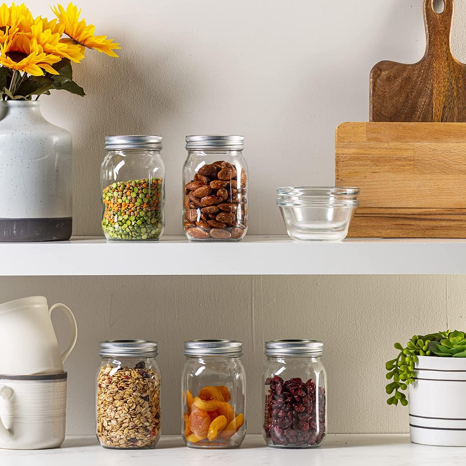 Classic Glass Mason Jars 16Oz, 6 Pack, Wide Mouth, Airtight Lids, Food Storage, Canning, Meal Prep, DIY, Wedding Favors image number 3